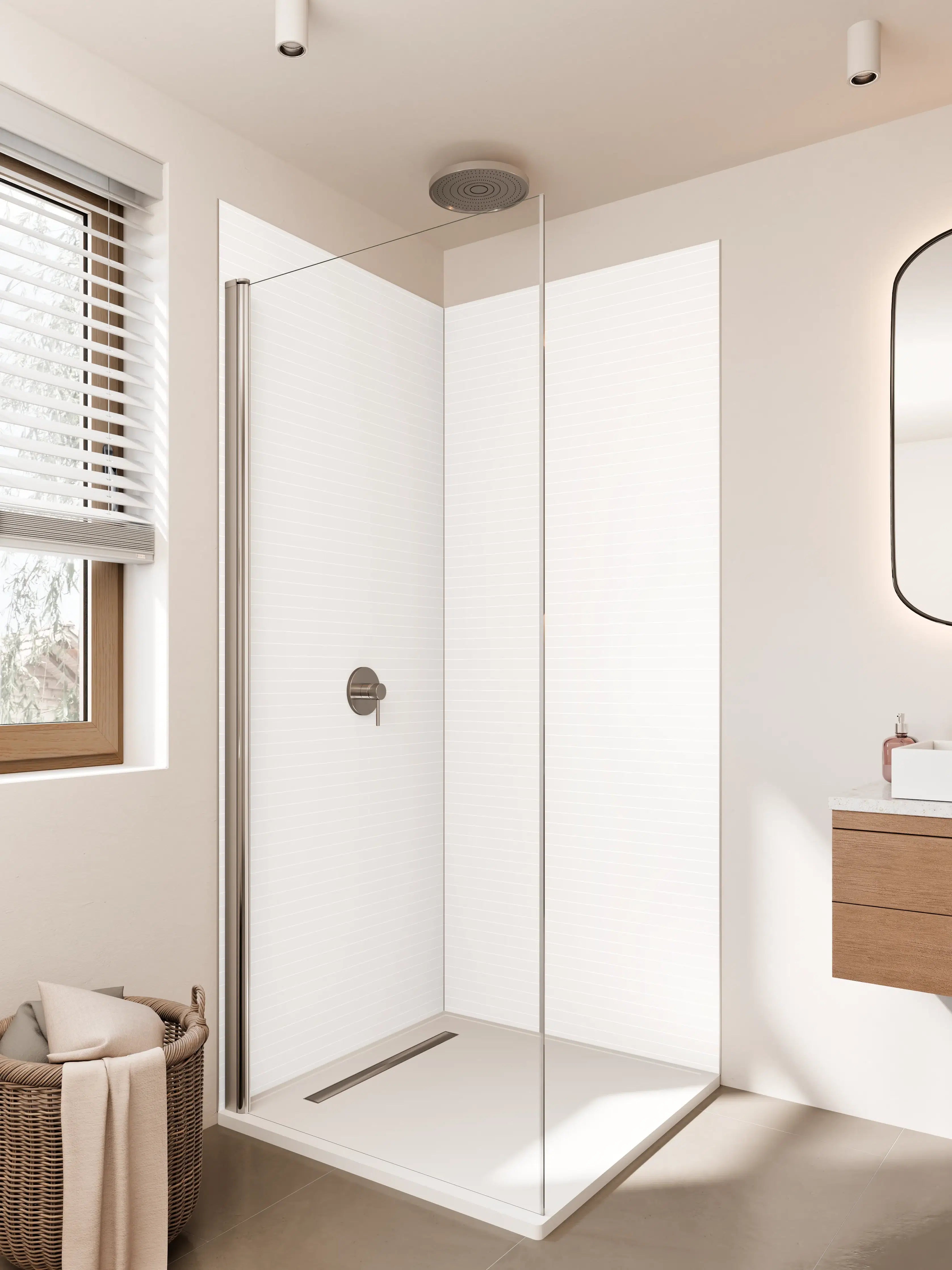 Duschrückwand - Helles, modernes Schlafzimmer mit natürlichem Licht