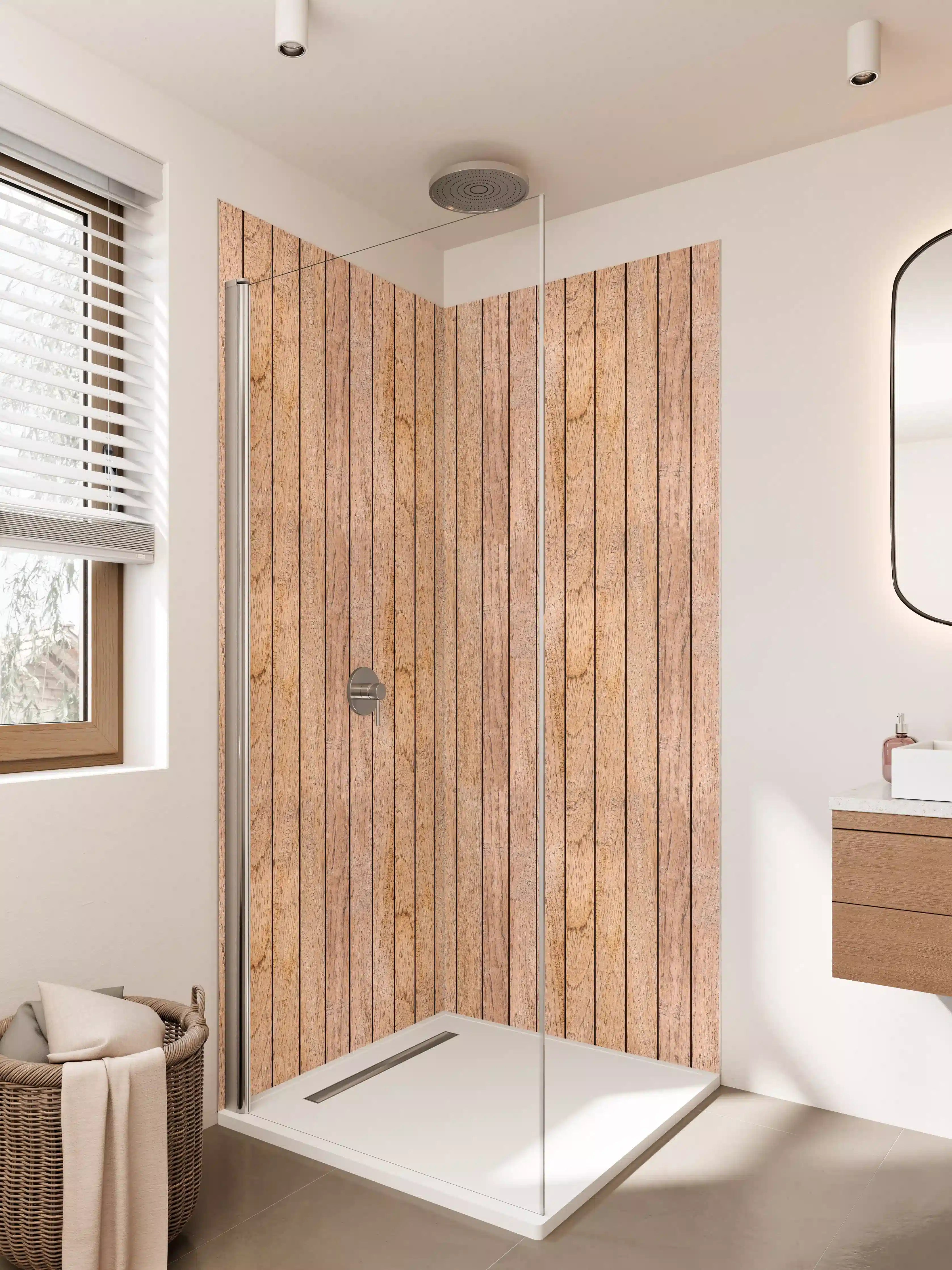 Duschrückwand - Holzoptik mit feiner Linienstruktur