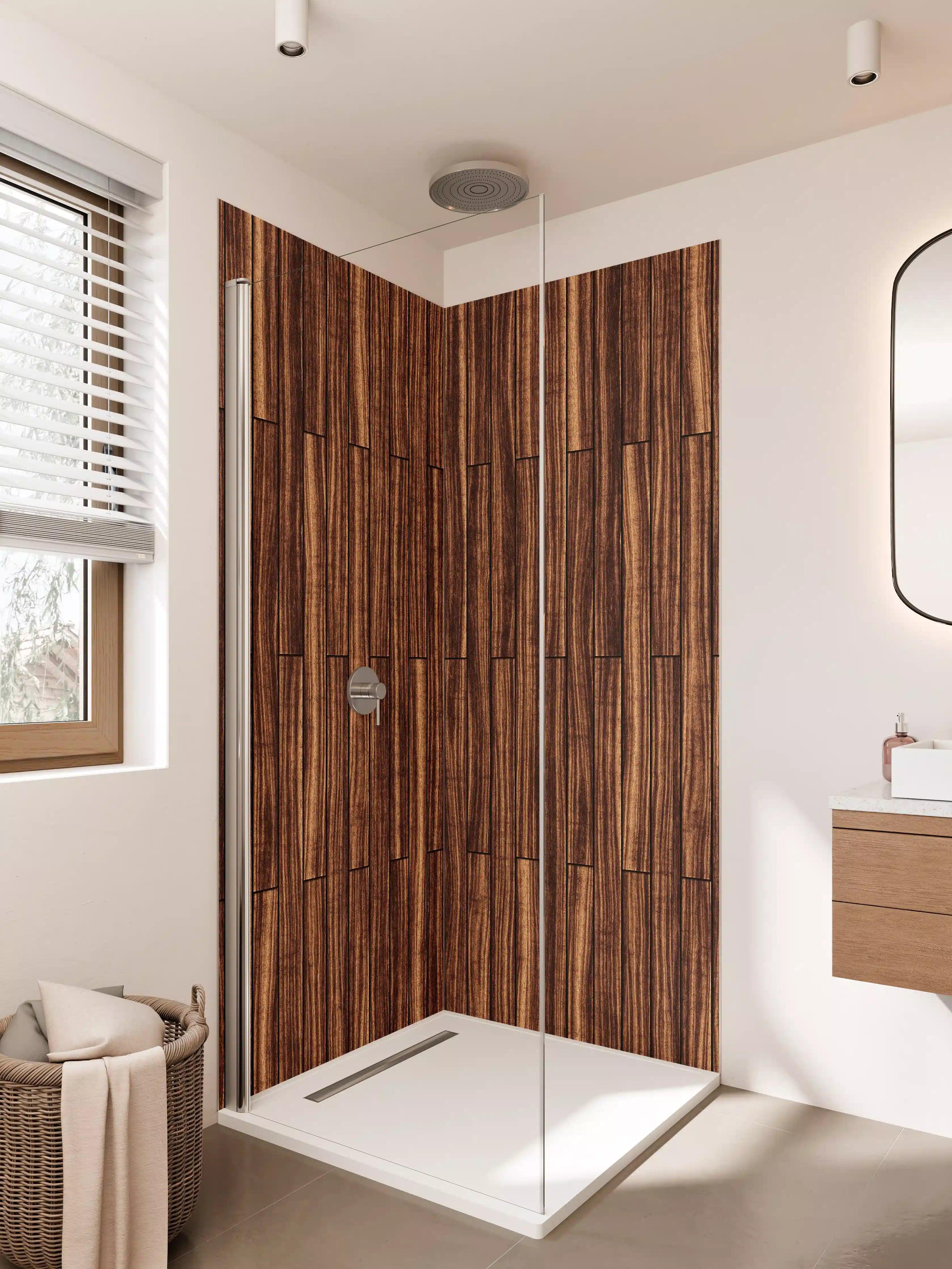 Duschrückwand - Holzoptik mit warmer Oberfläche