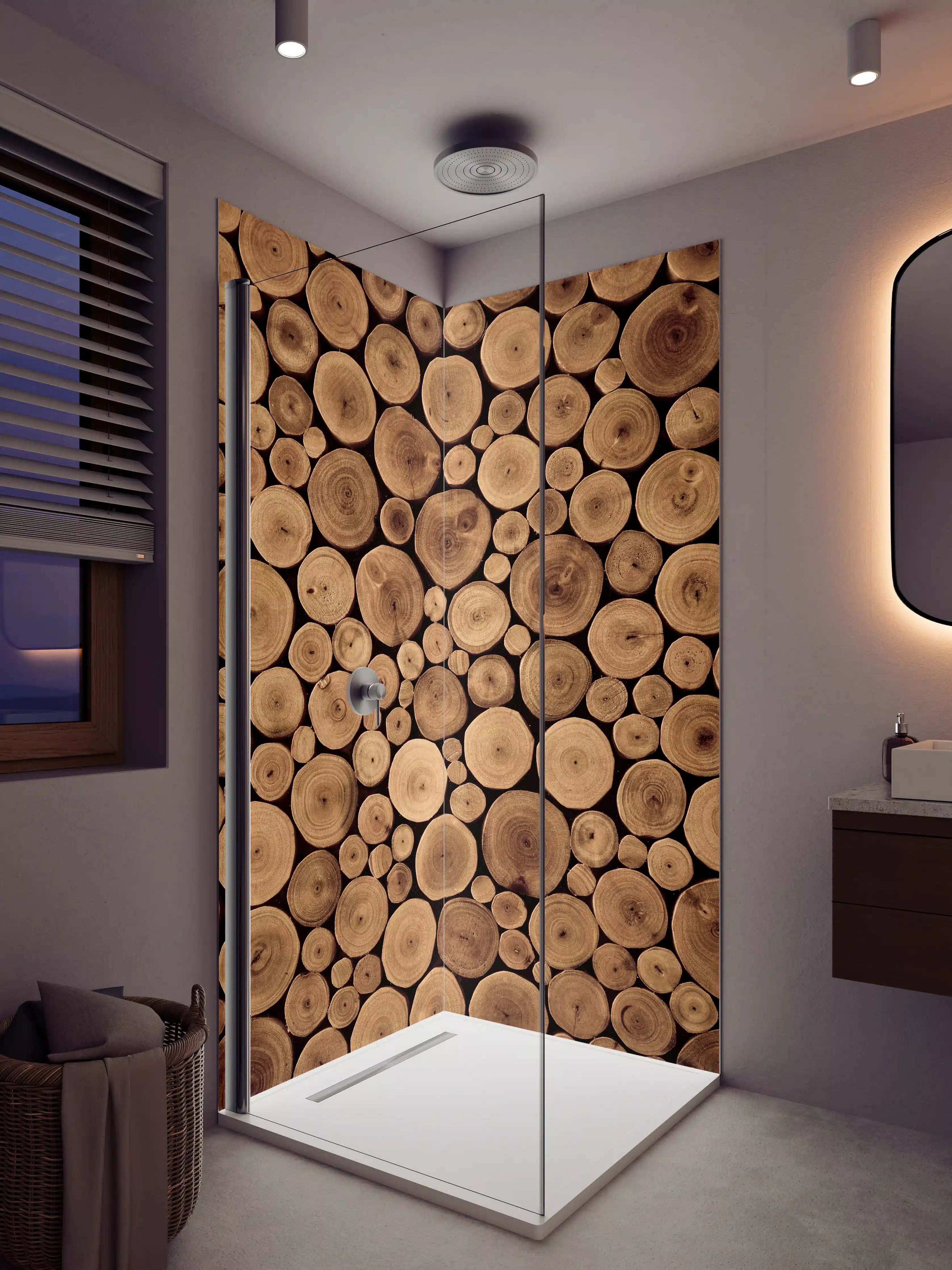 Duschrückwand - Holzstämme natürlicher Farbton