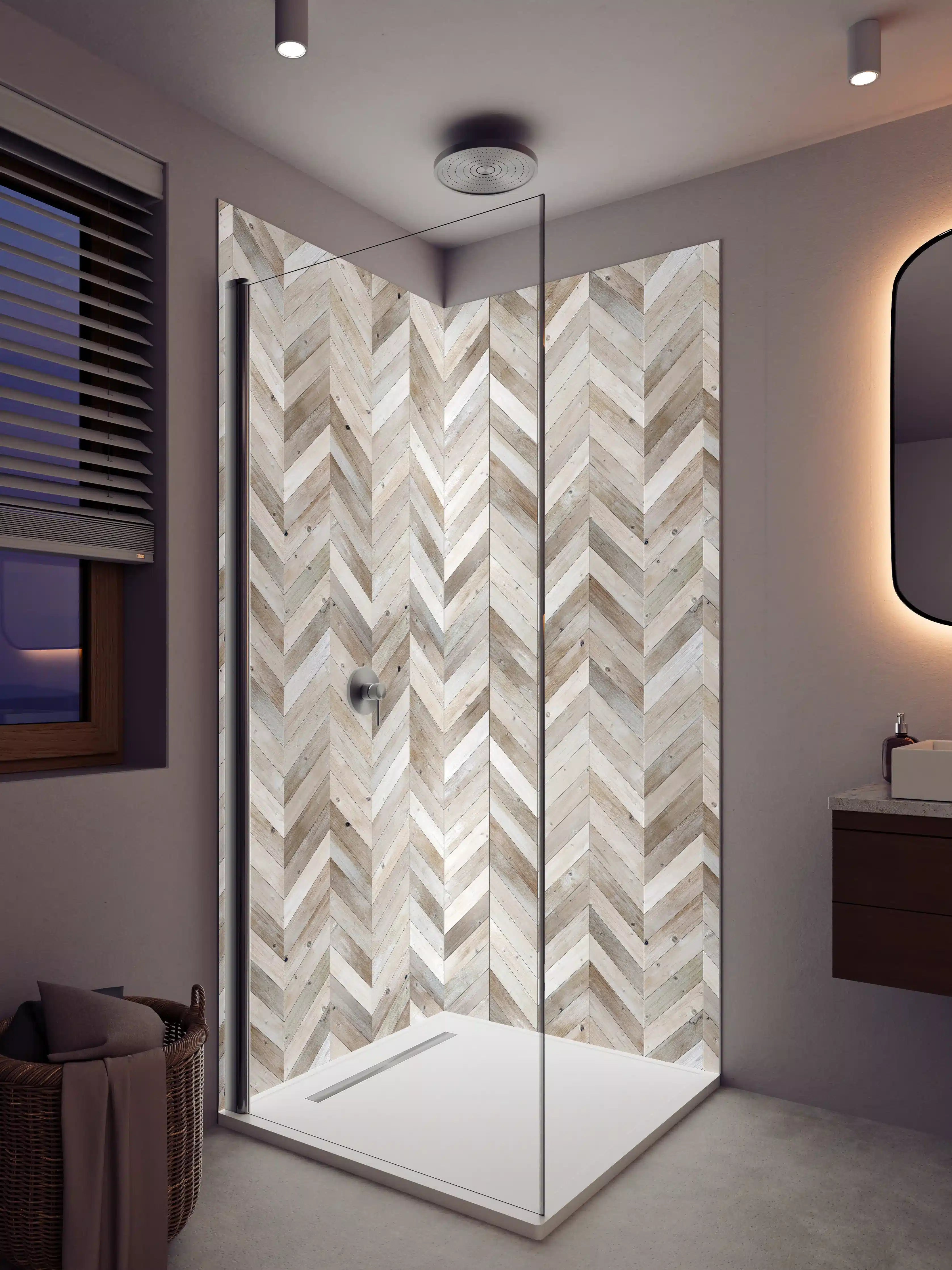 Duschrückwand - Hübscher Holzmuster im Zickzack-Design