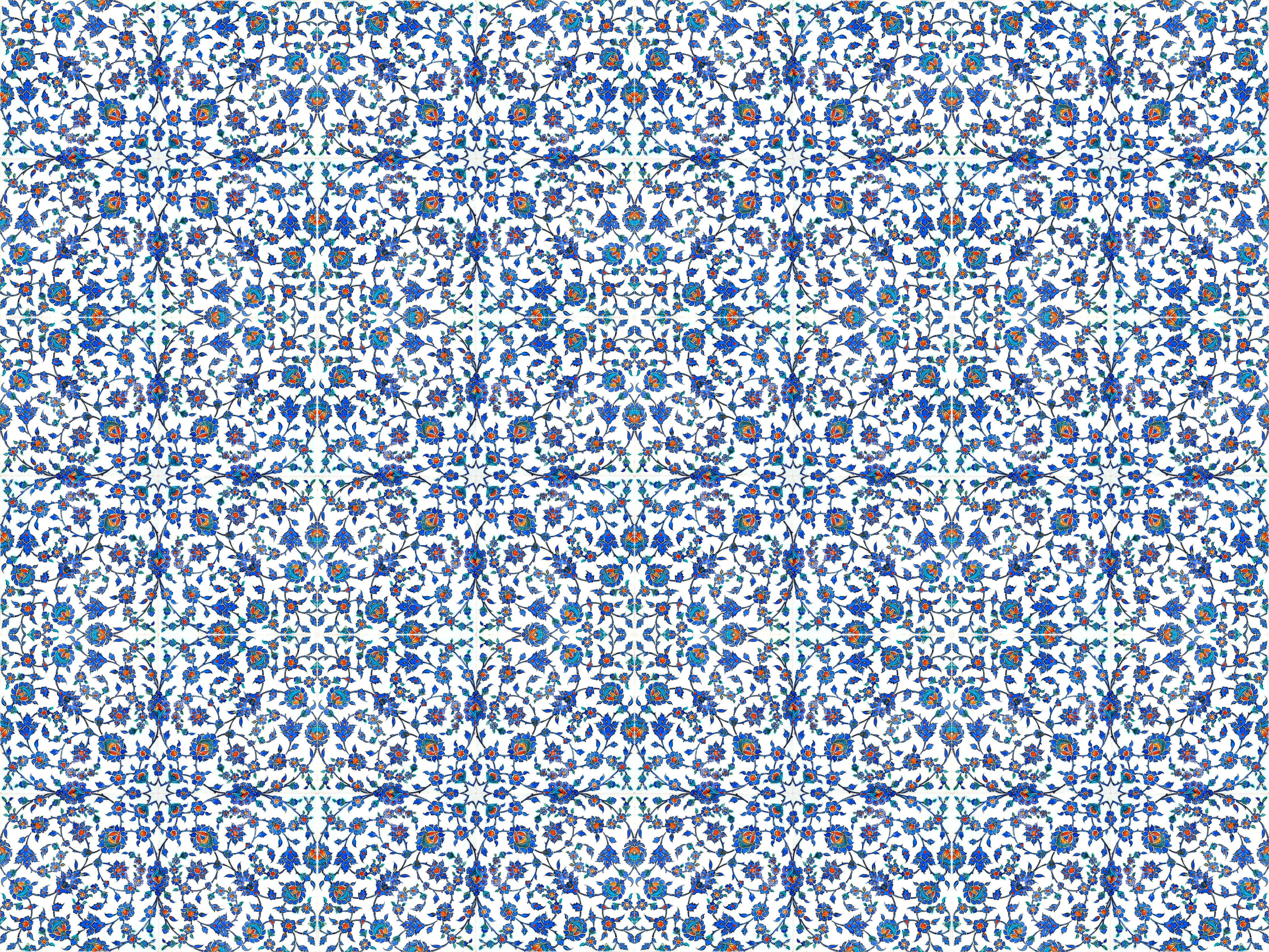 Duschrückwand-Kachel-Mosaik mit Blumen in Blau-Weiß