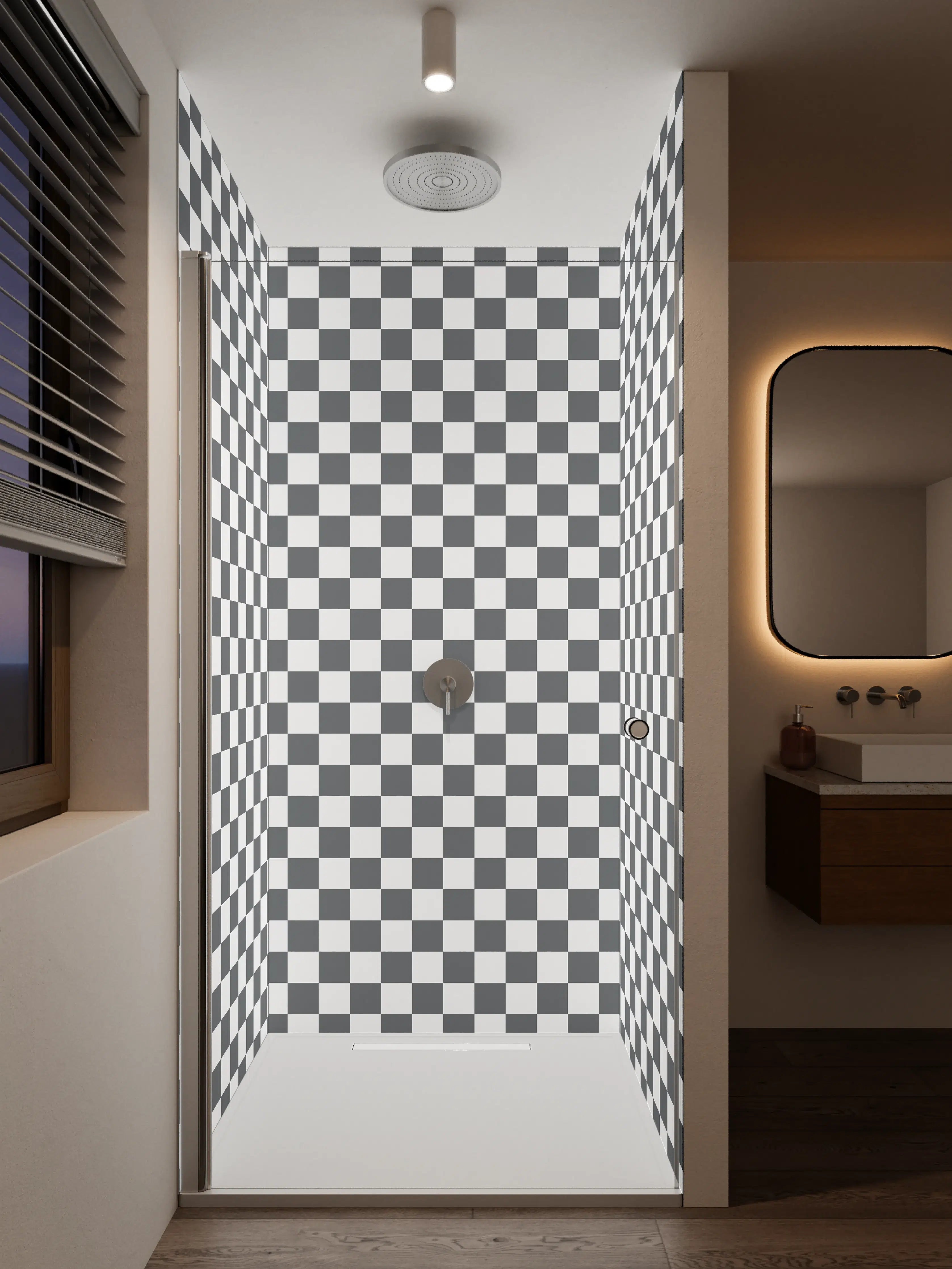 Duschrückwand - Kachelmuster in Schwarz Weiß