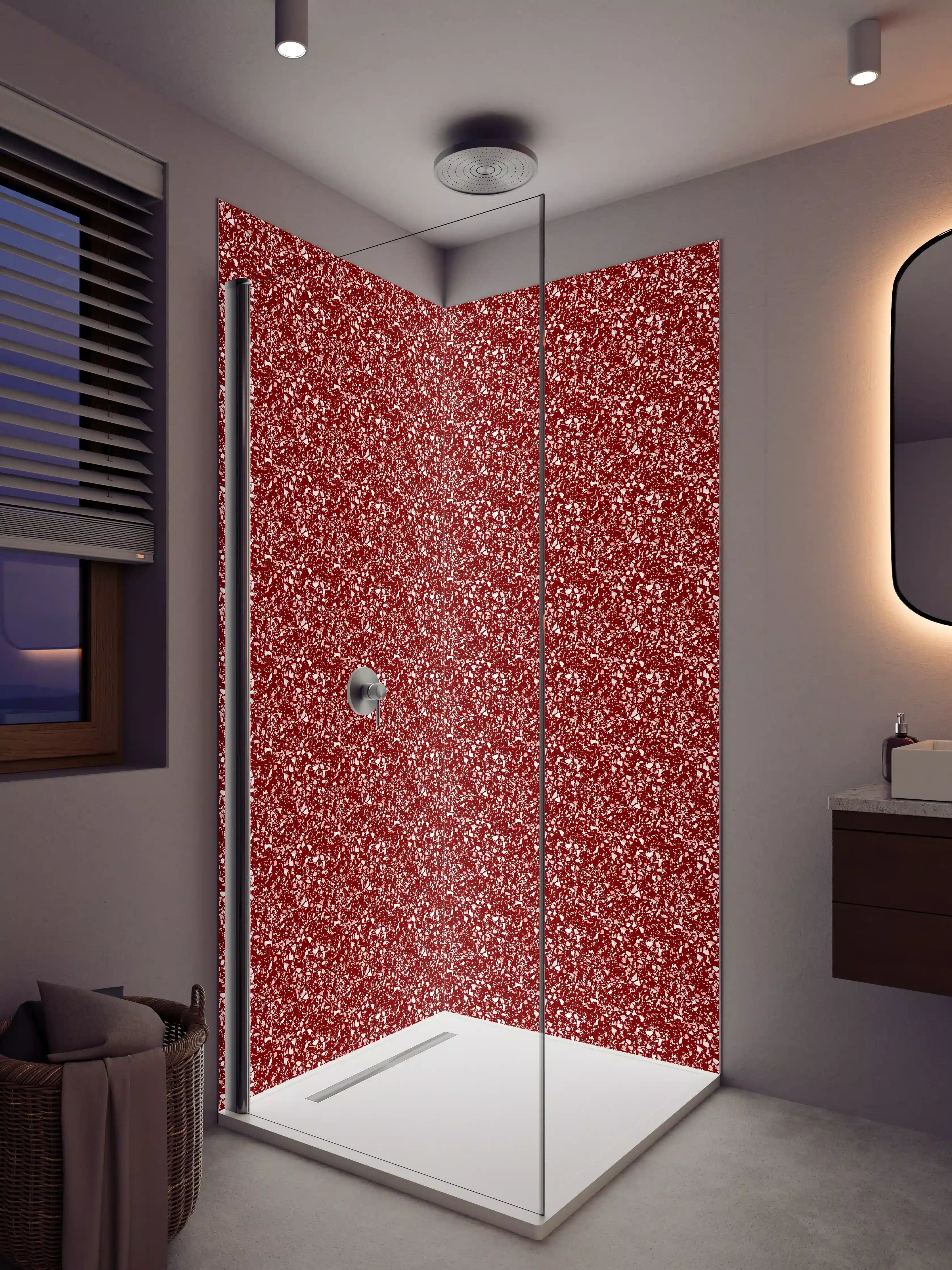 Duschrückwand - Leuchtend rote Glitter-Textur
