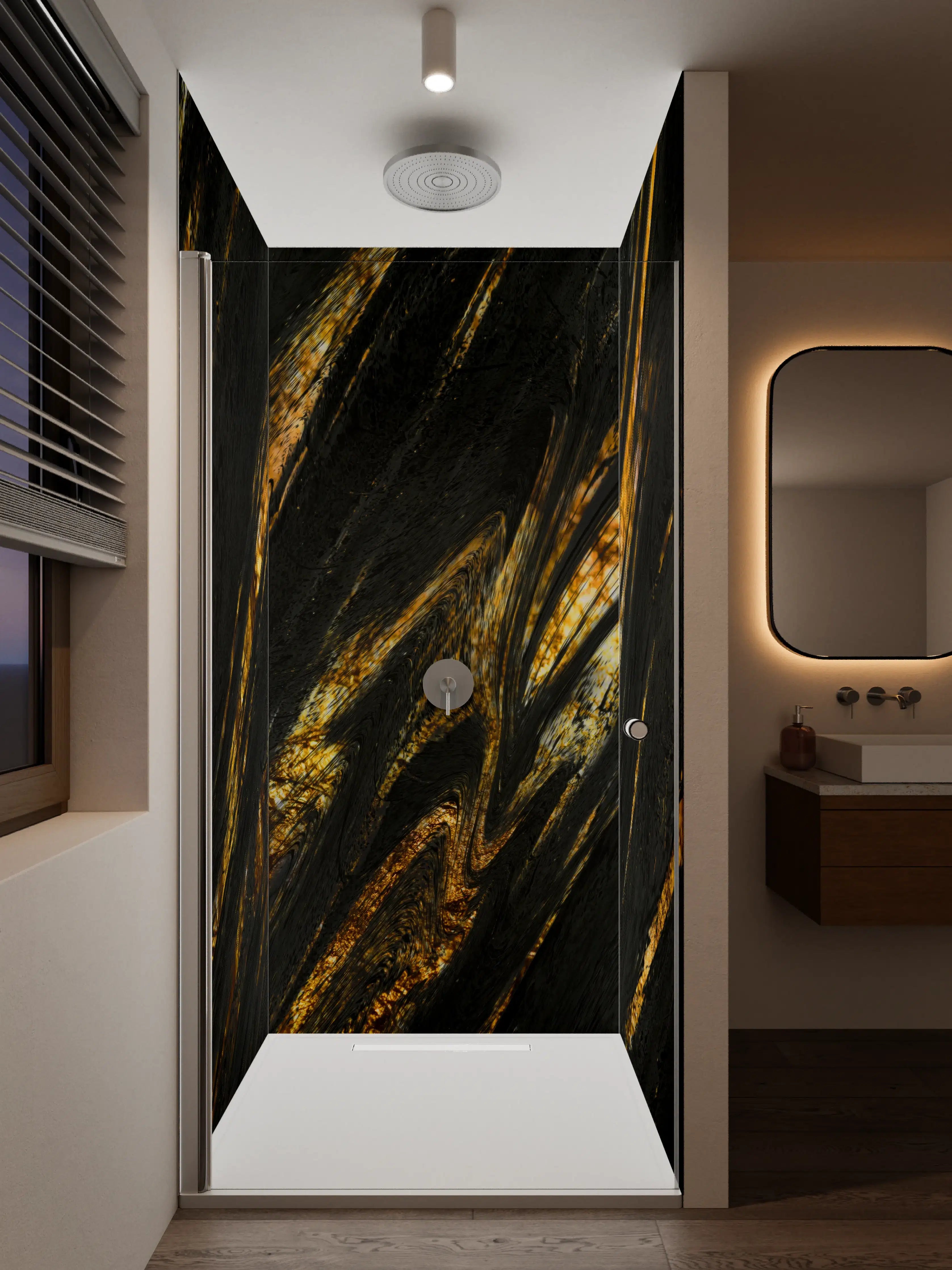 Duschrückwand - Luxus Gold Marmor-Holz Textur