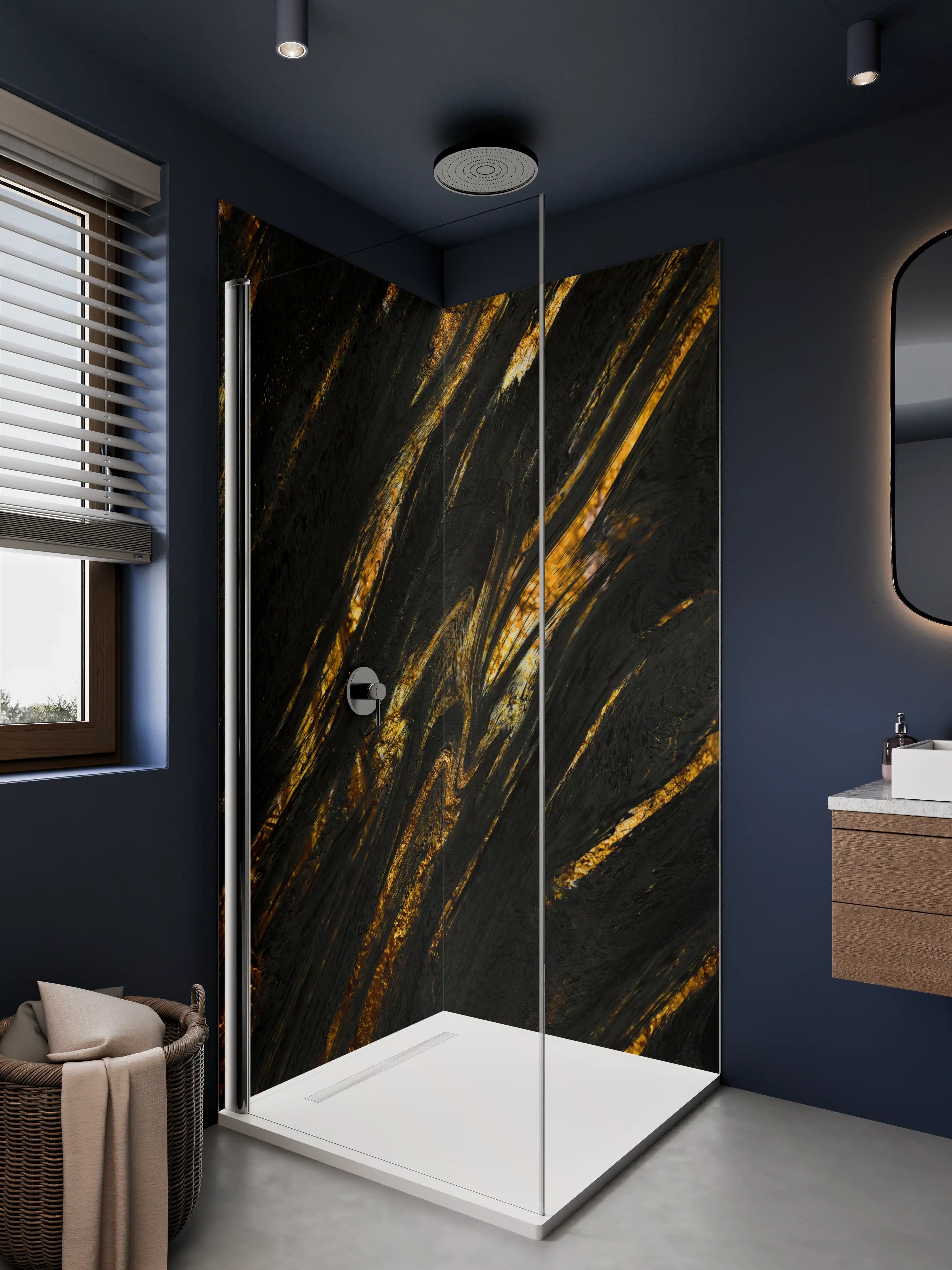 Duschrückwand - Luxus Gold Marmor-Holz Textur