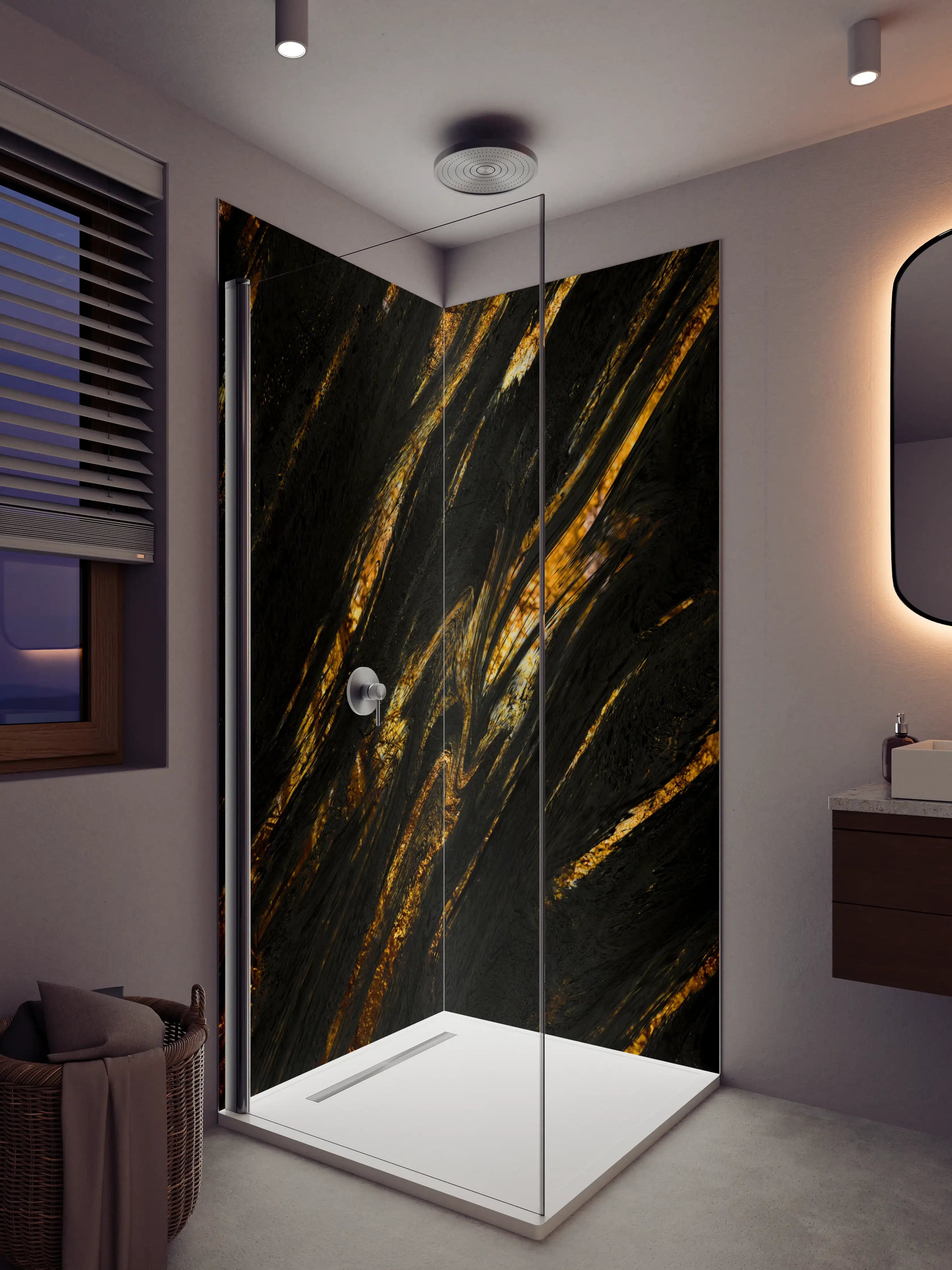 Duschrückwand - Luxus Gold Marmor-Holz Textur