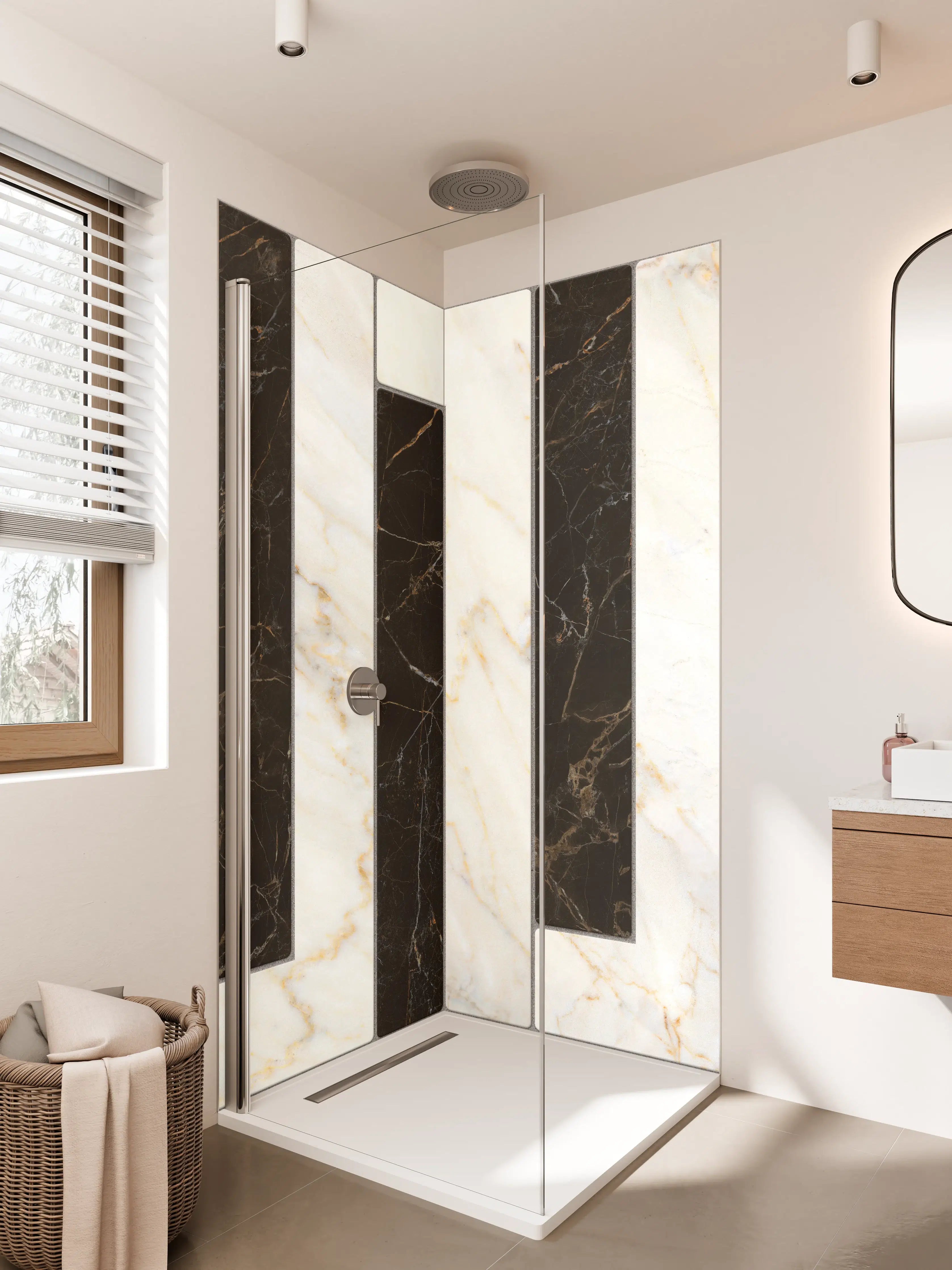 Duschrückwand - Luxus-Marmor-Optik in Schwarz-Weiß
