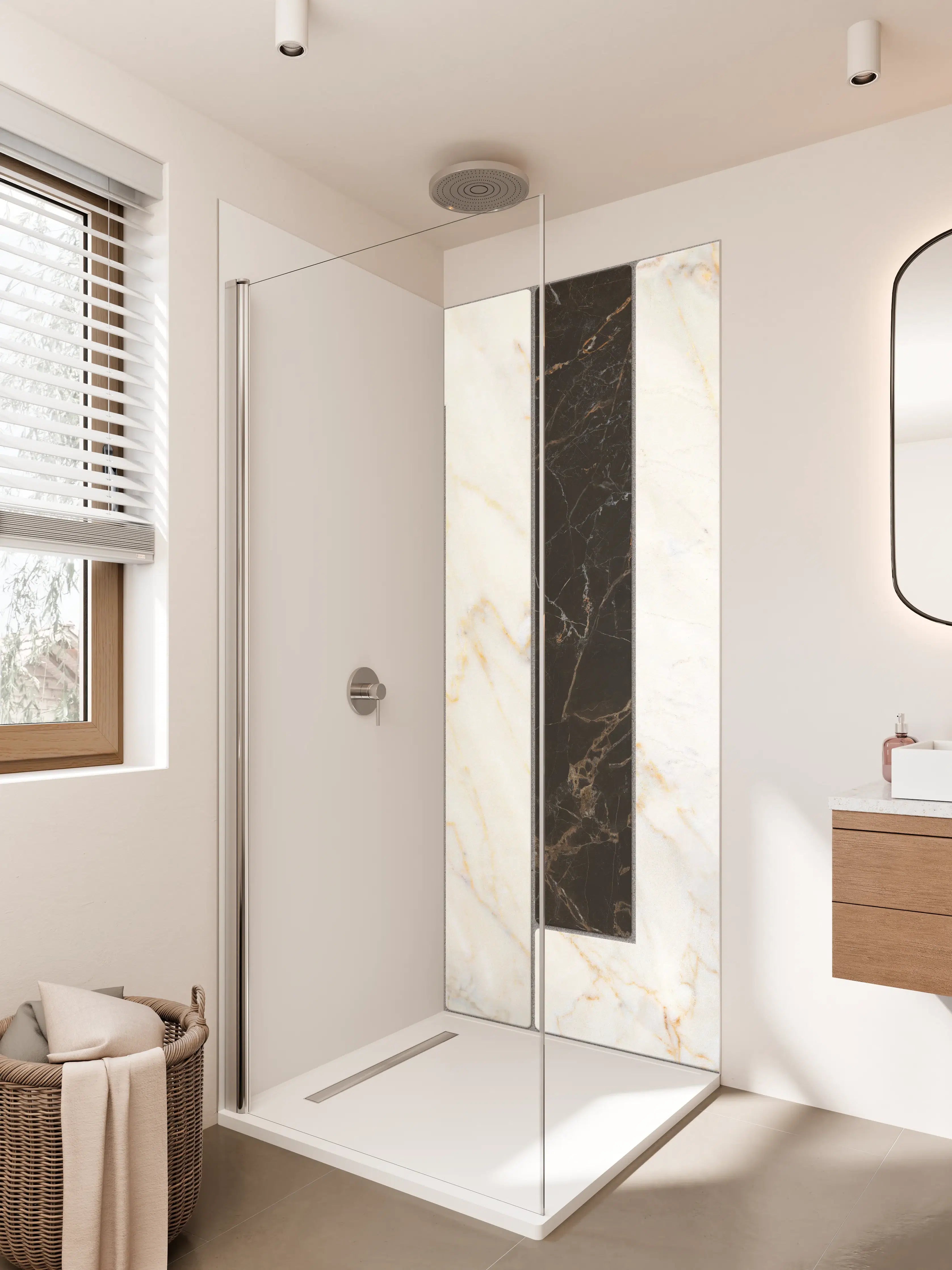 Duschrückwand - Luxus-Marmor-Optik in Schwarz-Weiß