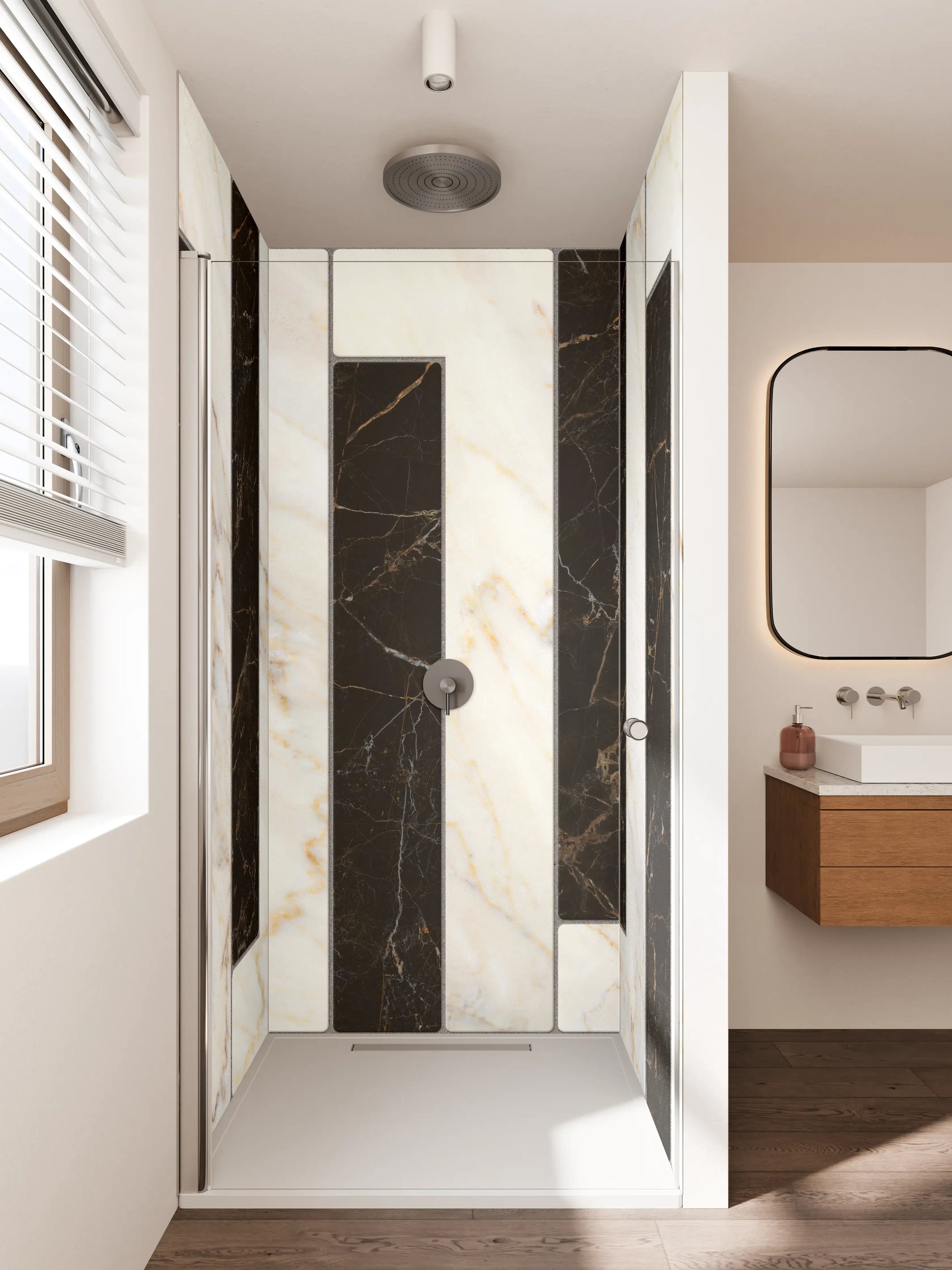 Duschrückwand - Luxus-Marmor-Optik in Schwarz-Weiß