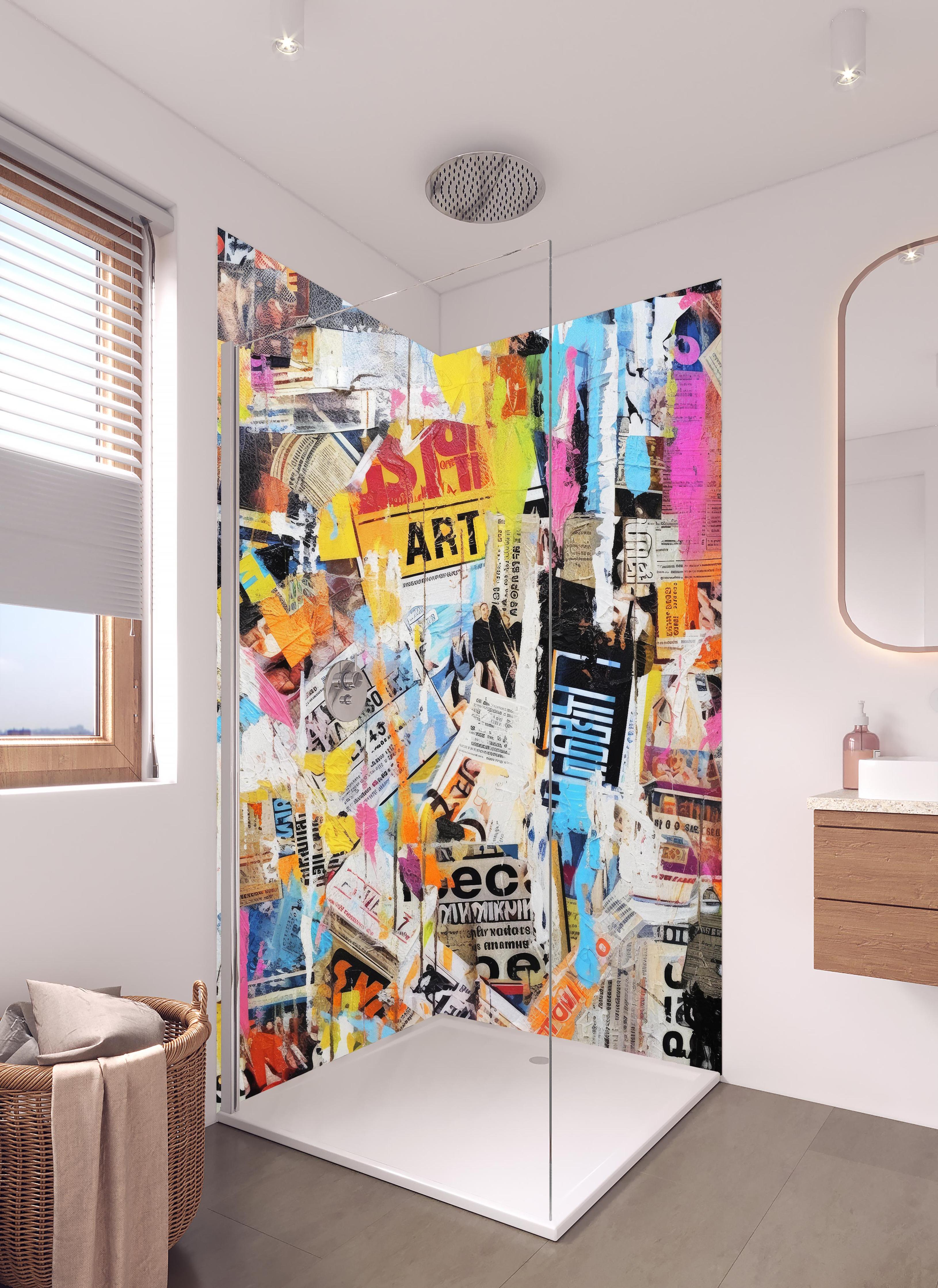 Duschrückwand - Makroaufnahme Lavendel in Pastellfarben in hellem Badezimmer mit Regenduschkopf - zweiteilige Eck-Duschrückwand