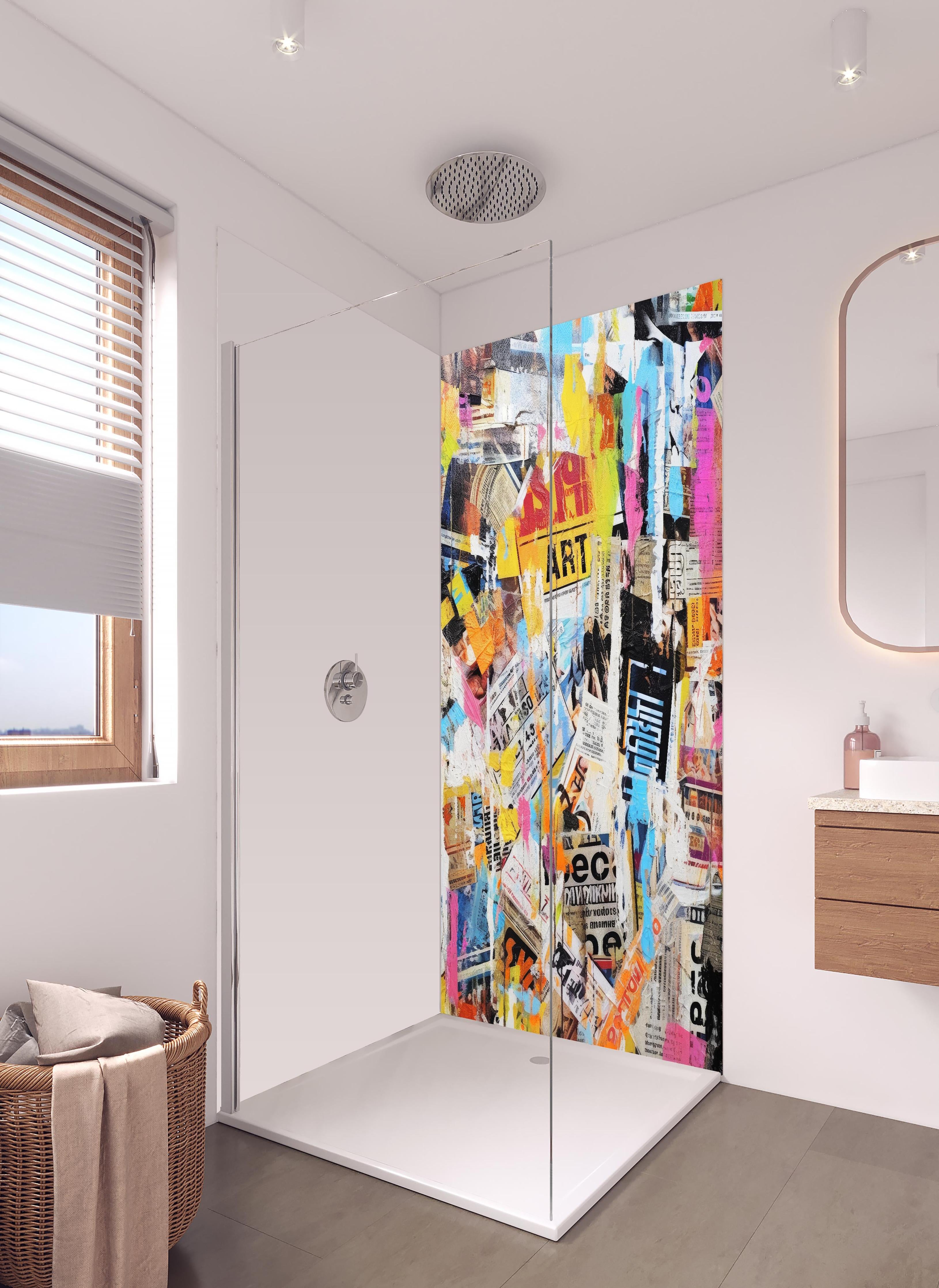 Duschrückwand - Makroaufnahme Lavendel in Pastellfarben in hellem Badezimmer mit Regenduschkopf - zweiteilige Eck-Duschrückwand