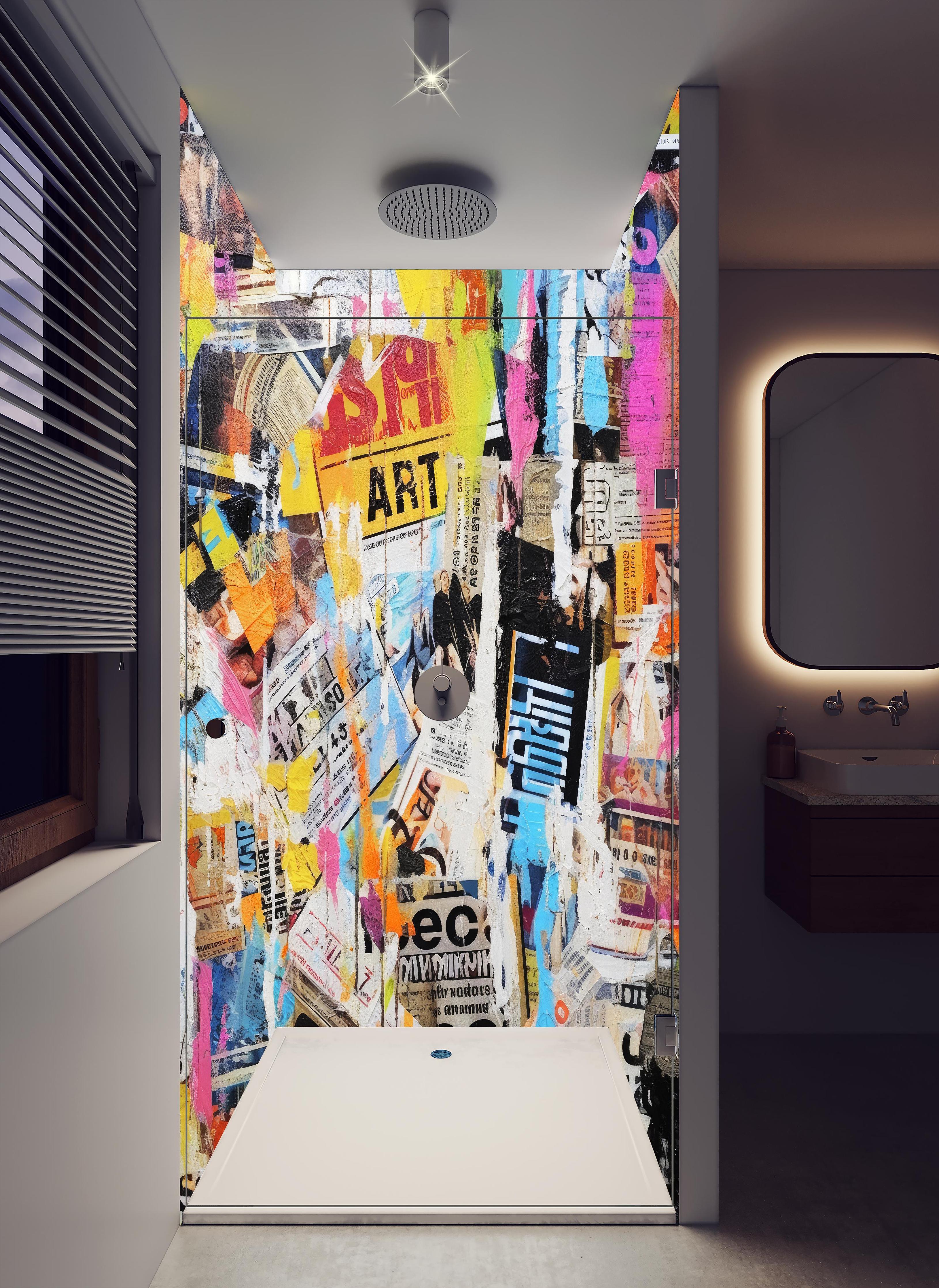 Duschrückwand - Makroaufnahme Lavendel in Pastellfarben in hellem Badezimmer mit Regenduschkopf - zweiteilige Eck-Duschrückwand