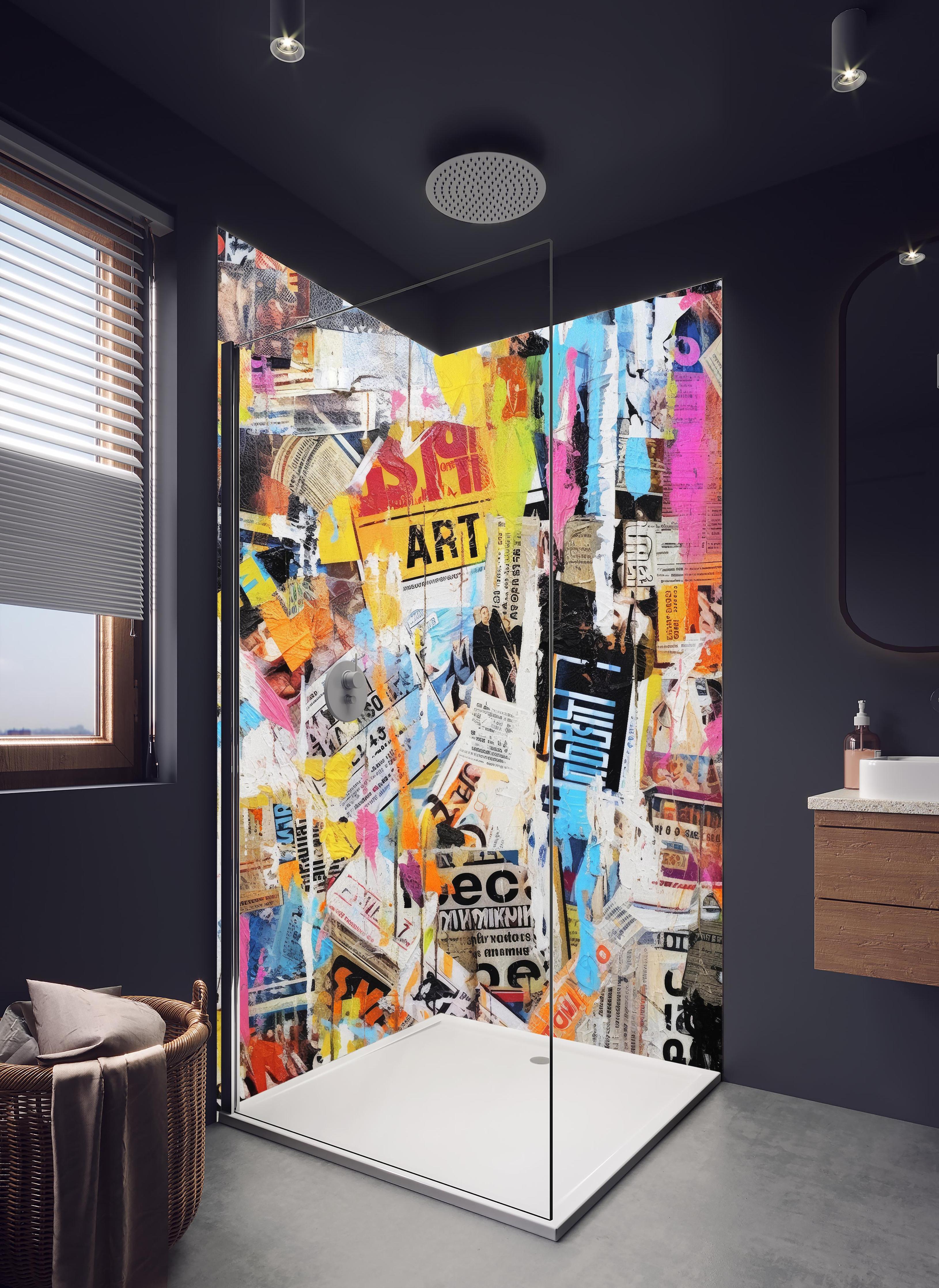 Duschrückwand - Makroaufnahme Lavendel in Pastellfarben in hellem Badezimmer mit Regenduschkopf - zweiteilige Eck-Duschrückwand