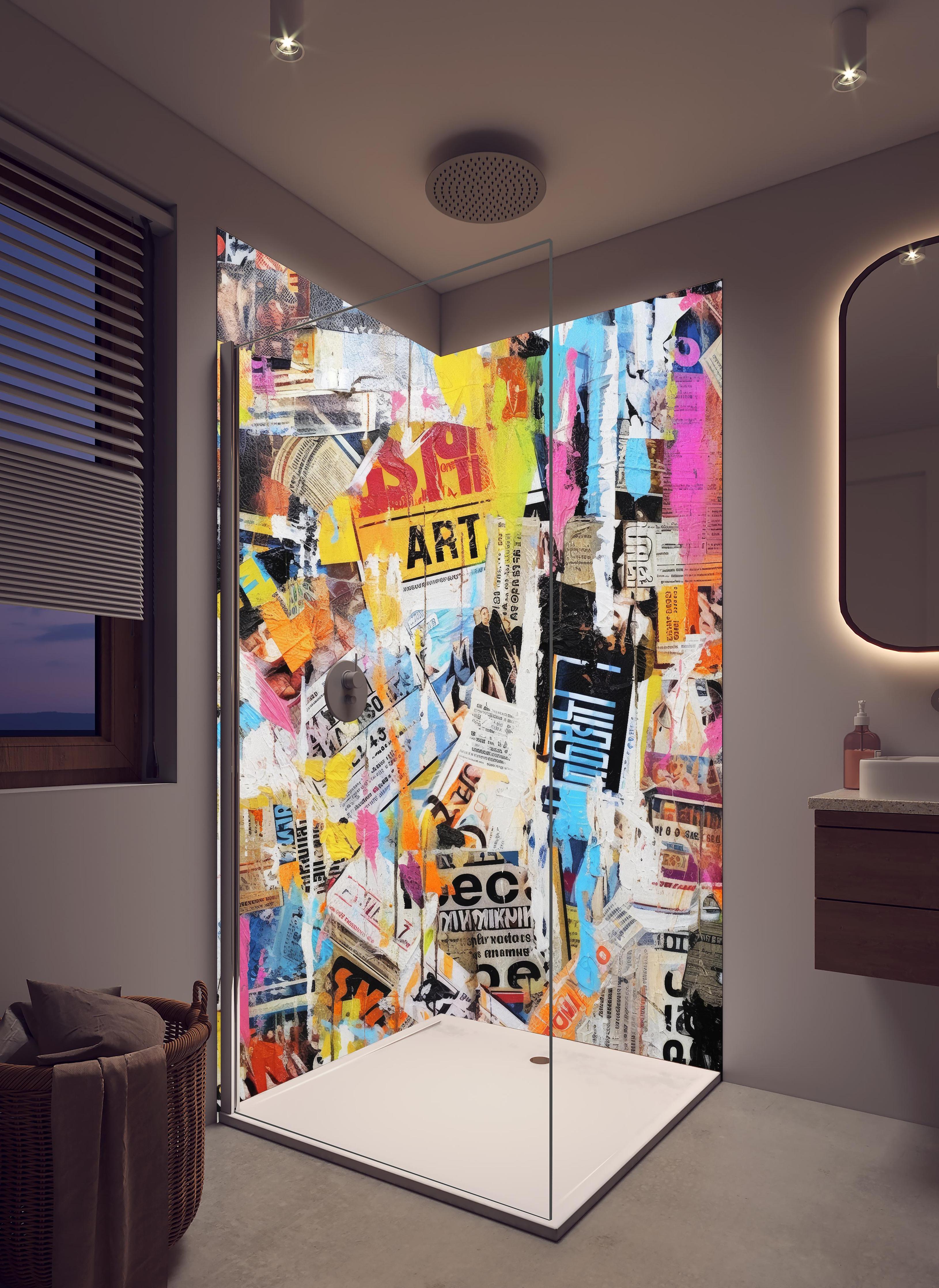 Duschrückwand - Makroaufnahme Lavendel in Pastellfarben in hellem Badezimmer mit Regenduschkopf - zweiteilige Eck-Duschrückwand