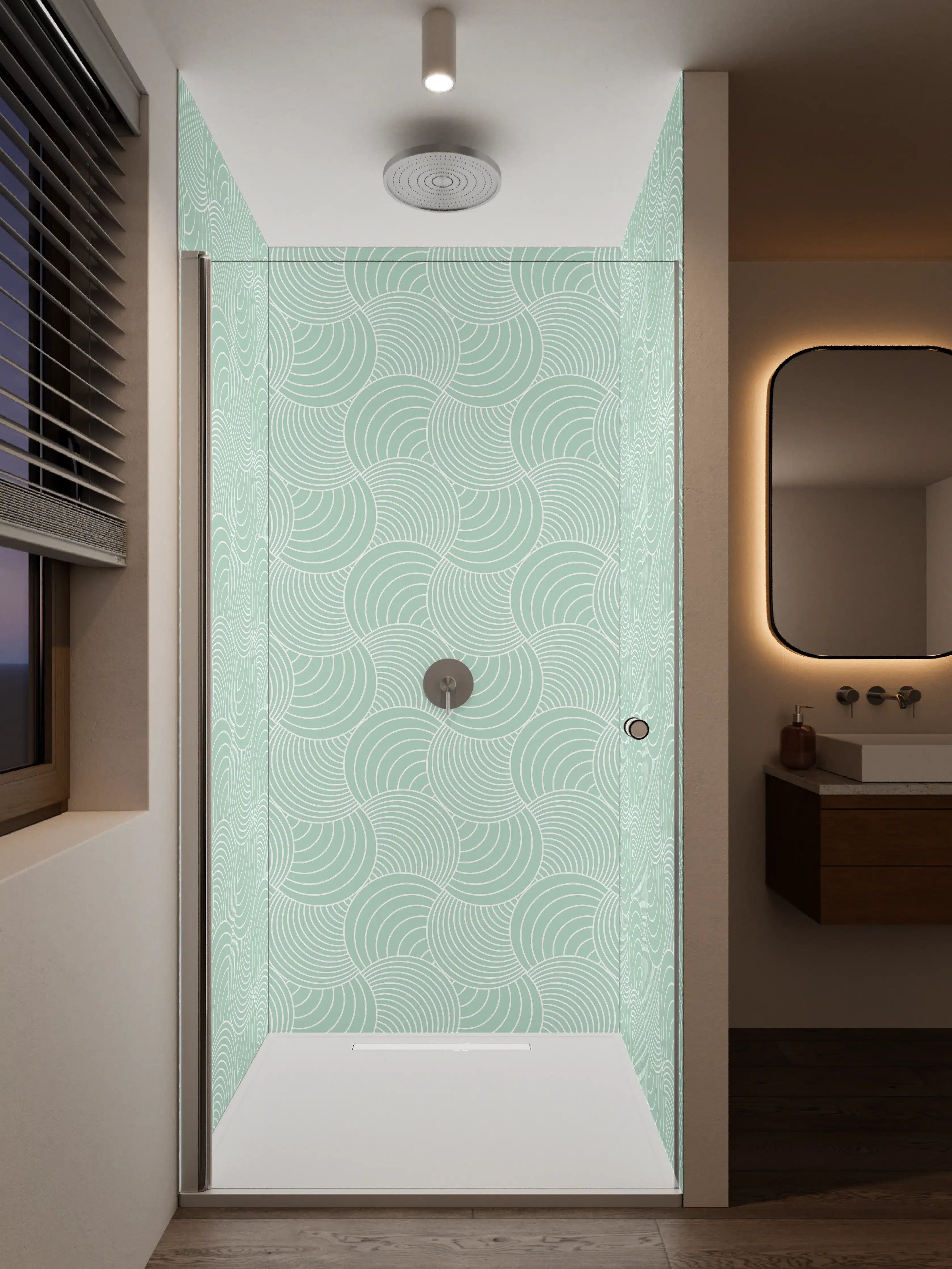 Duschrückwand - Mintgrünes geometrisches Muster mit Wellenlinien