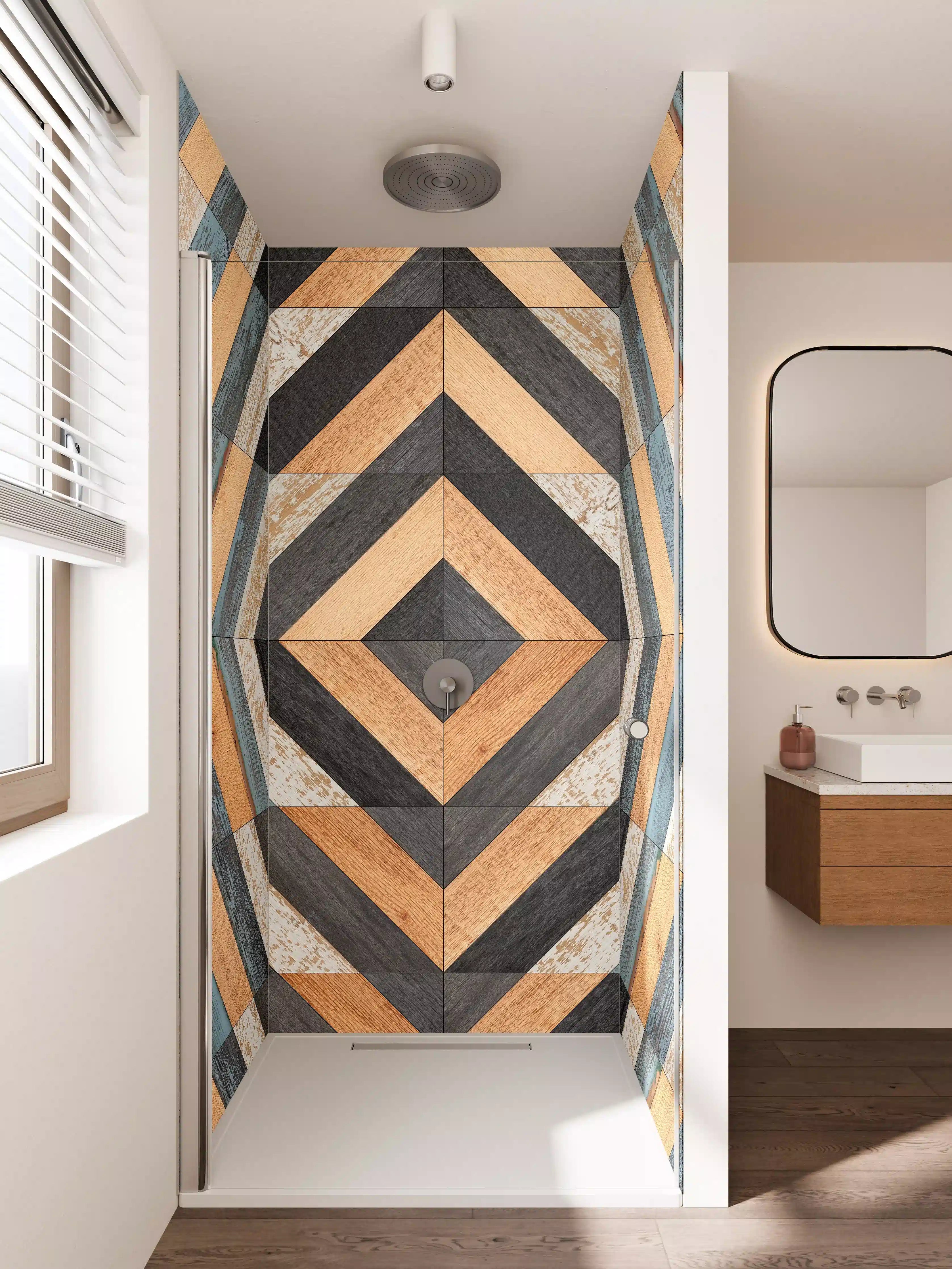 Duschrückwand - Moderne Holzdesign-Fliese