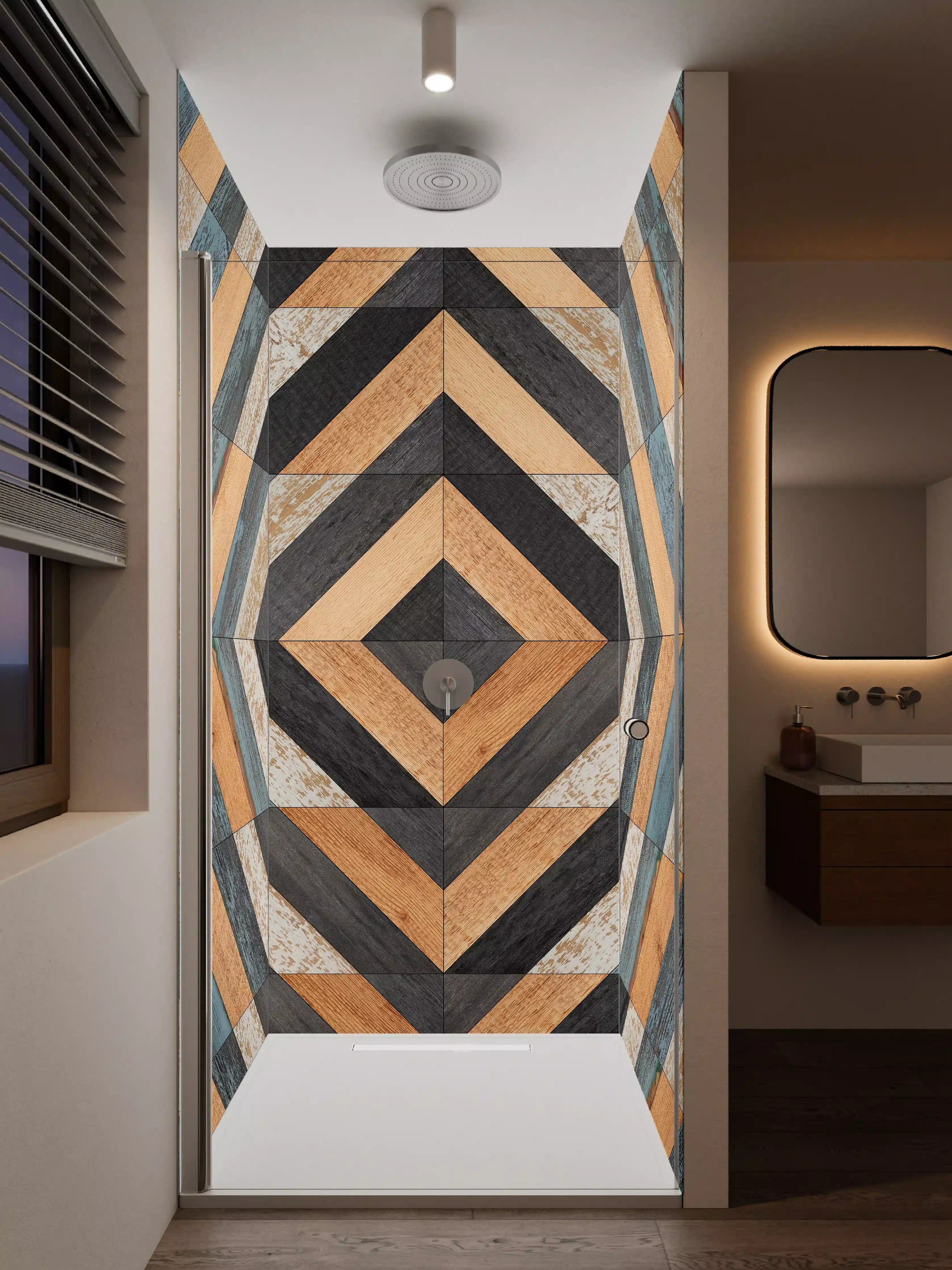Duschrückwand - Moderne Holzdesign-Fliese