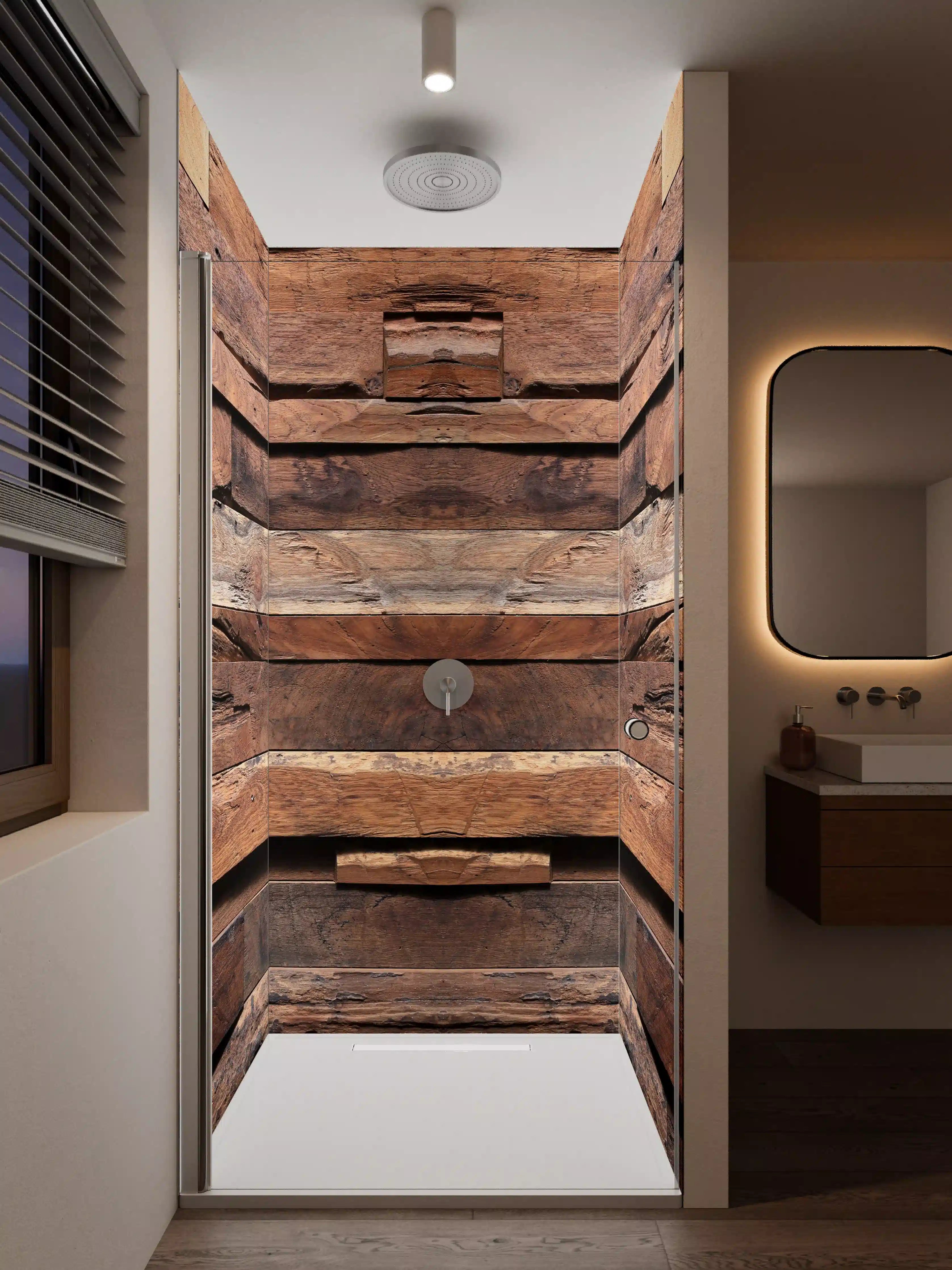 Duschrückwand - Moderne Holzvertäfelung in Grautönen