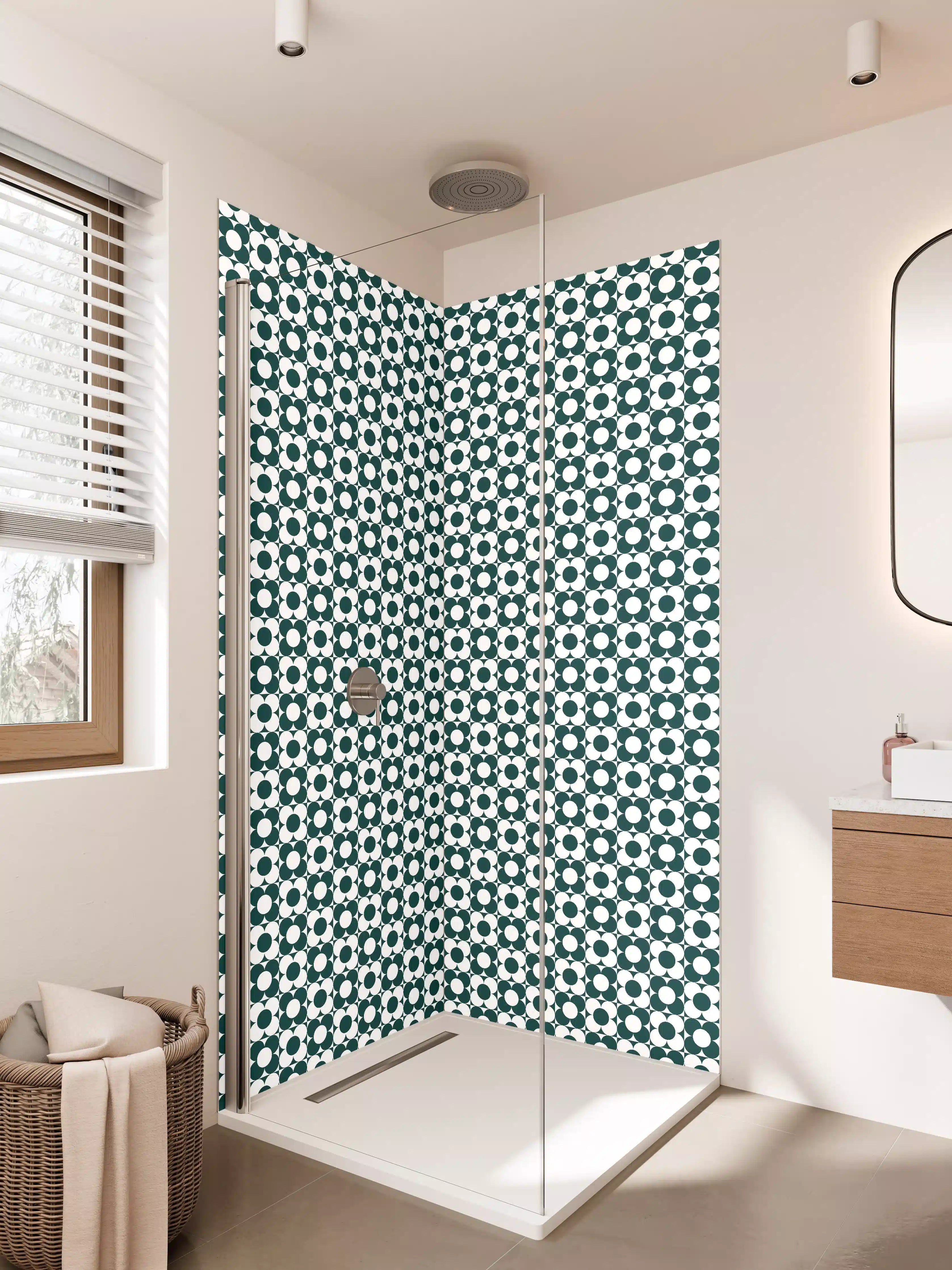 Duschrückwand - Moderne geometrische Muster in Dunkelblau
