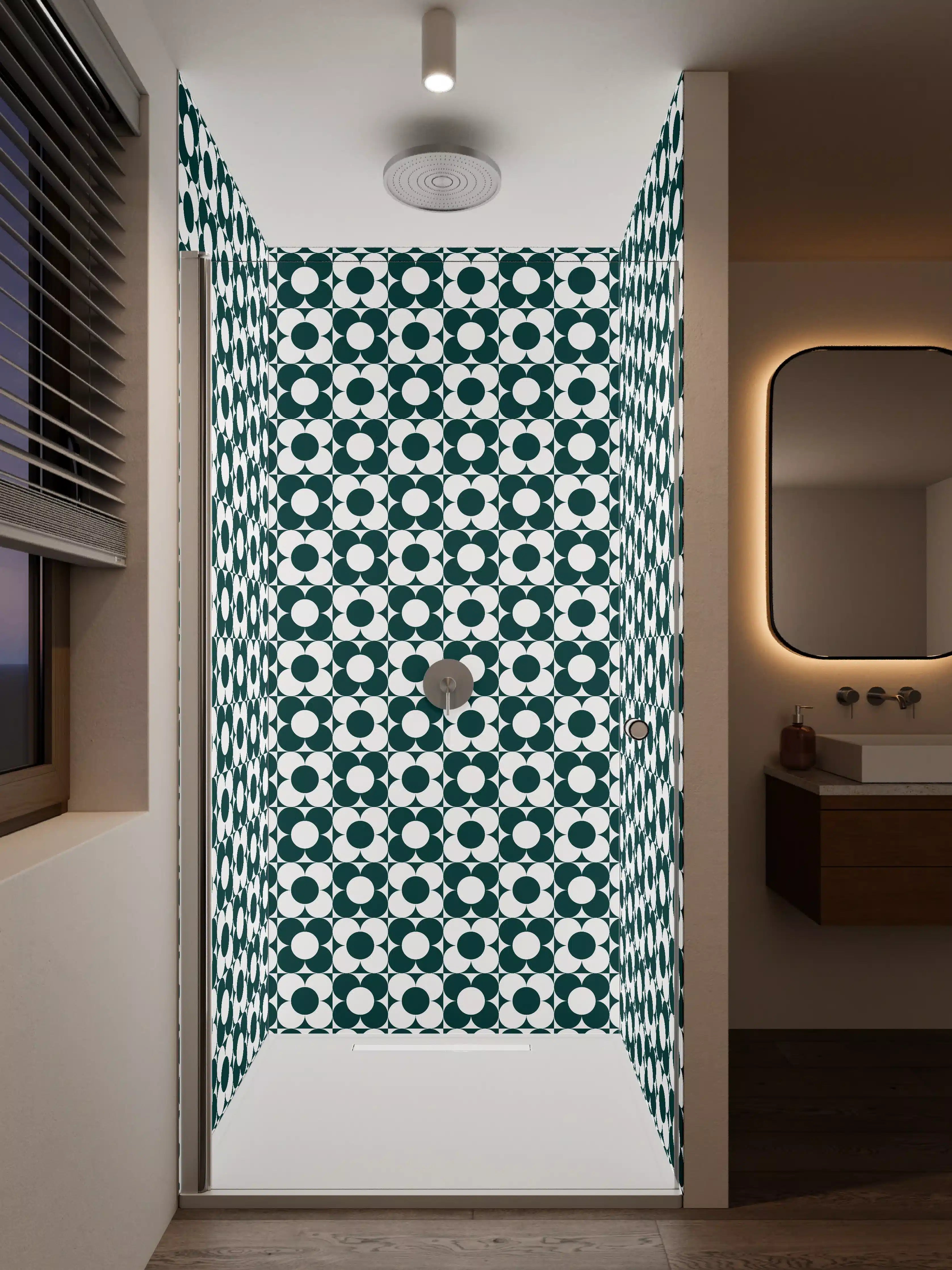 Duschrückwand - Moderne geometrische Muster in Dunkelblau
