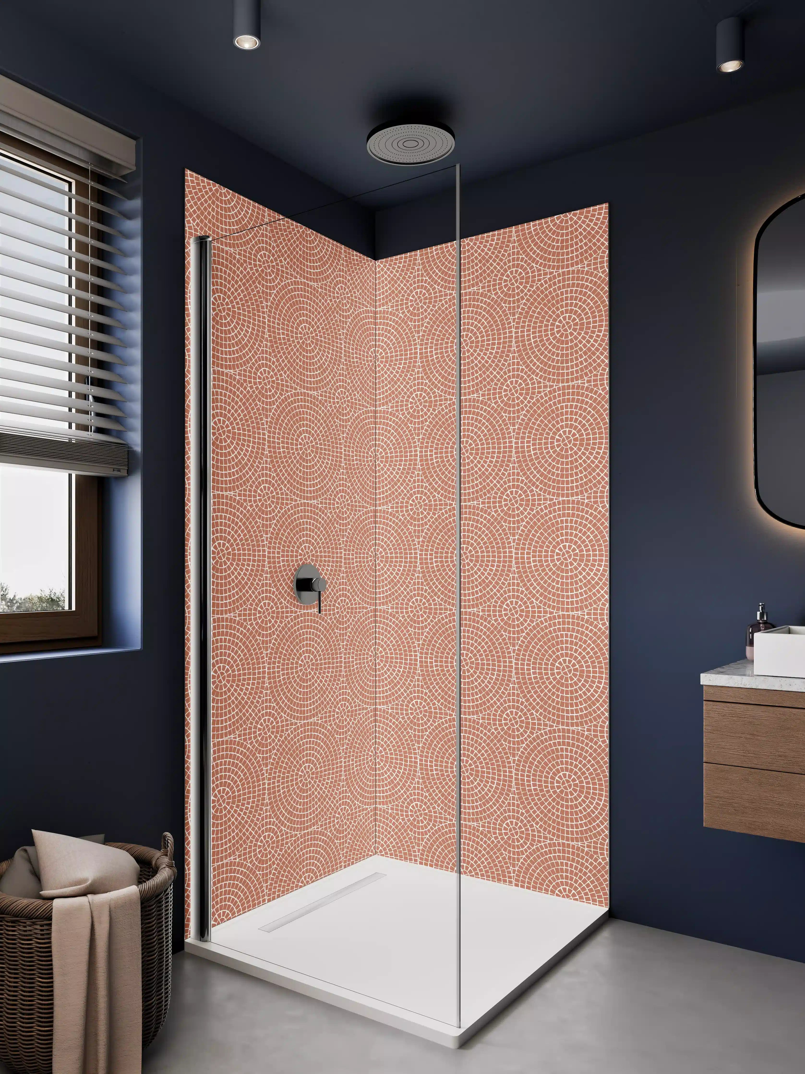 Duschrückwand - Moderne geometrische Muster in warmen Terrakotta-Tönen