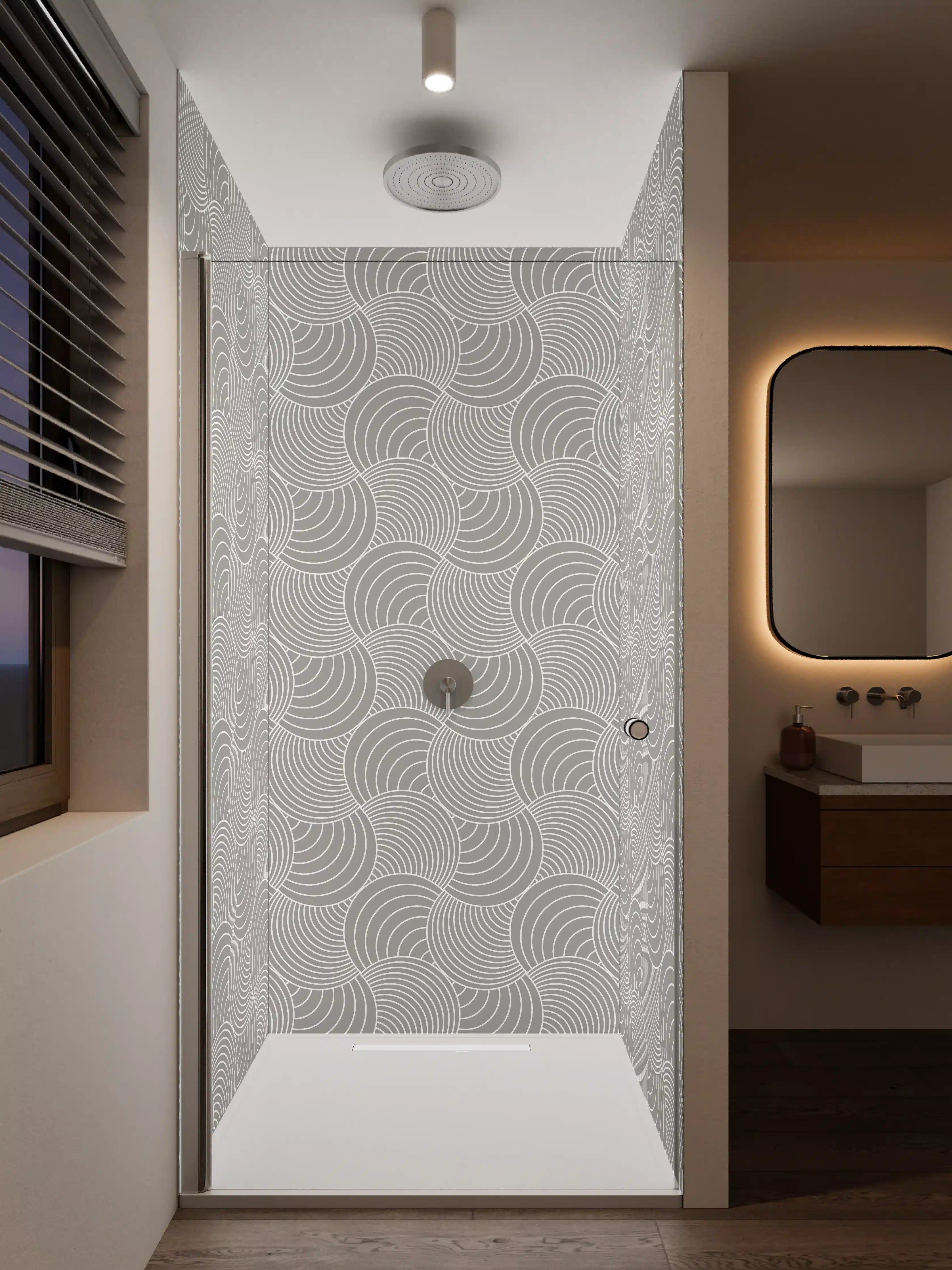 Duschrückwand - Moderne geometrische Wandgestaltung in Beige und Grau
