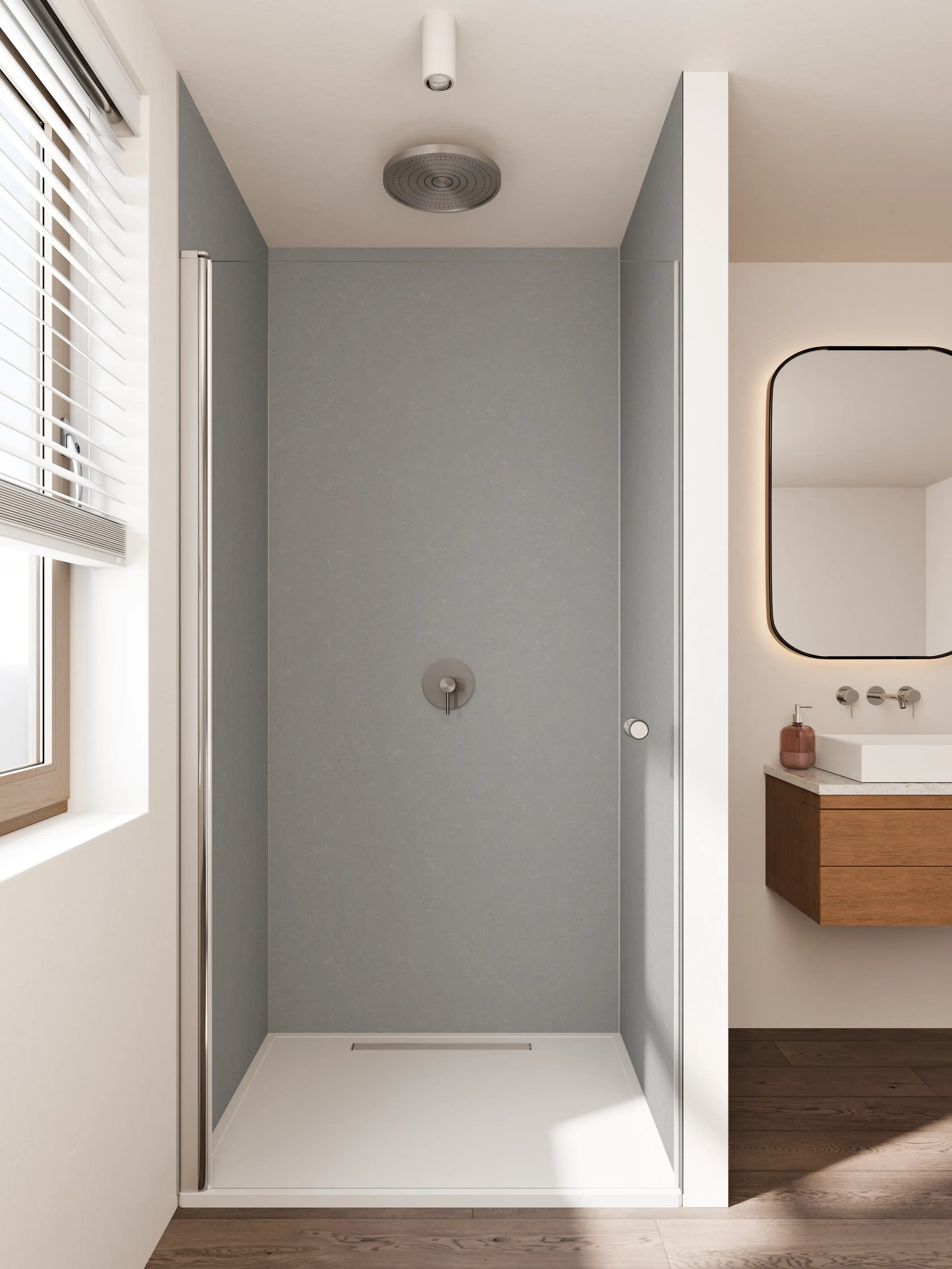 Duschrückwand - Moderne graue Fliesen mit matter Oberfläche