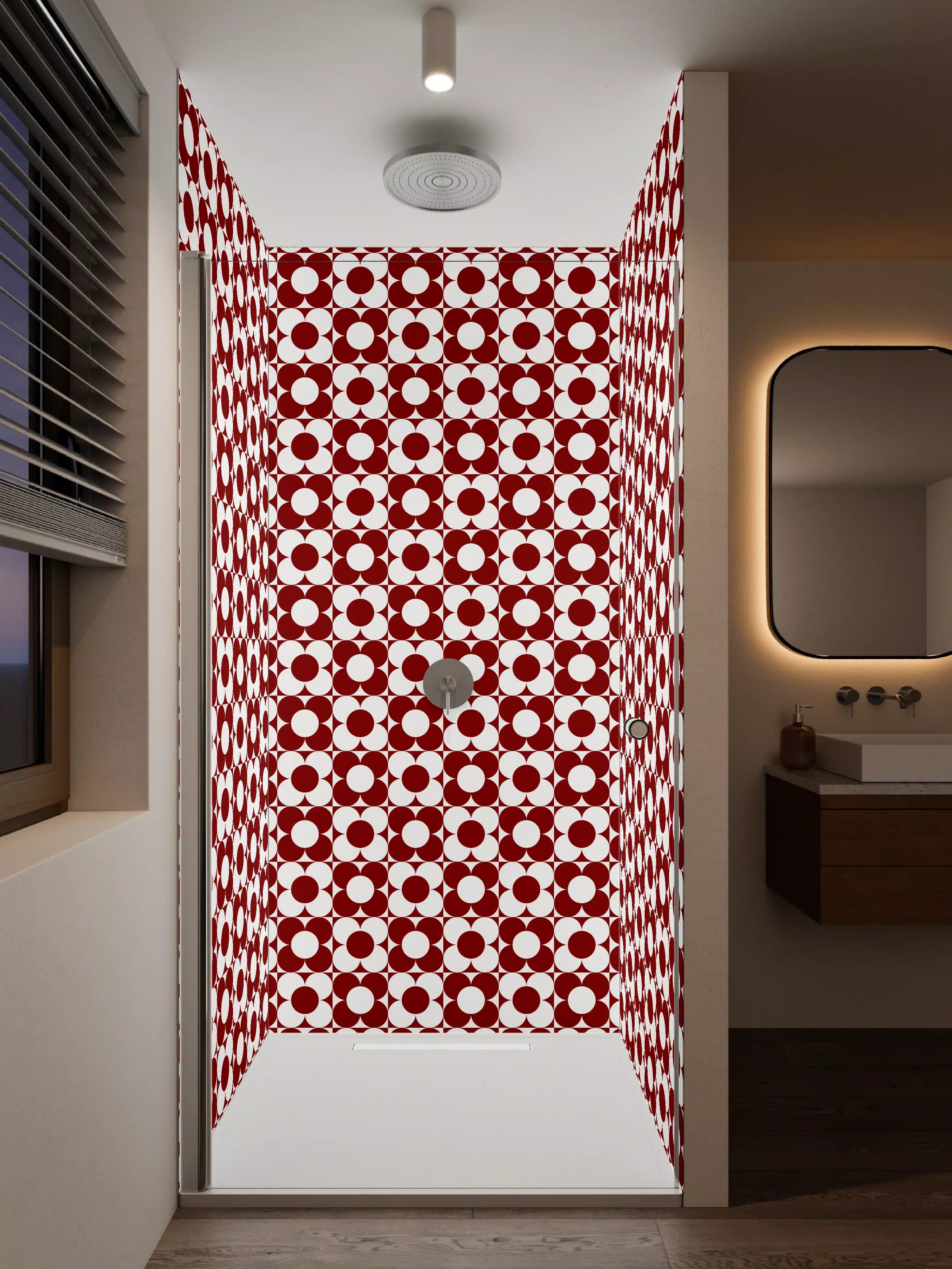 Duschrückwand - Modernes geometrisches Muster in Rot und Weiß