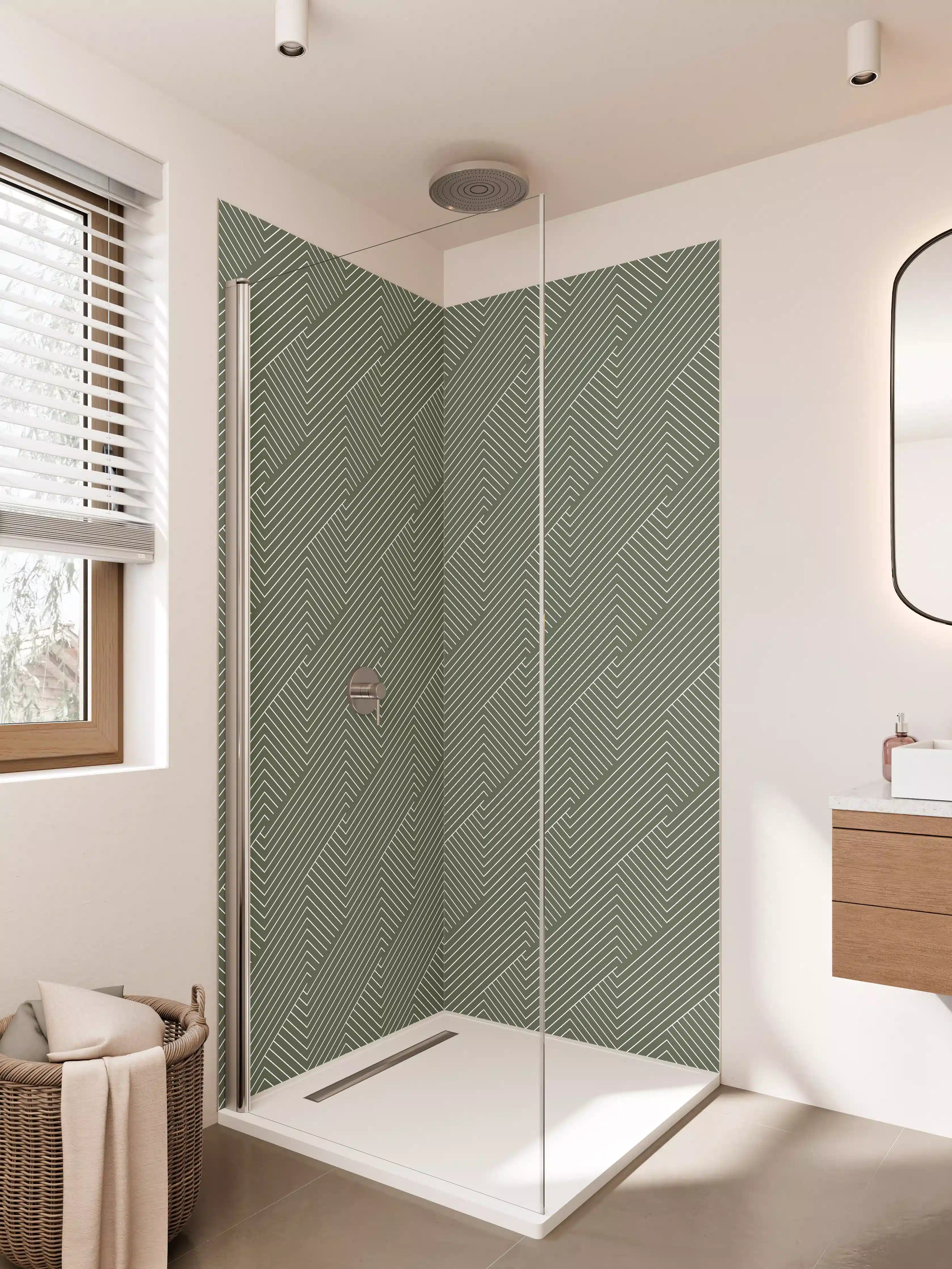 Duschrückwand - Modischer Camouflage-Muster in Khaki-Grün