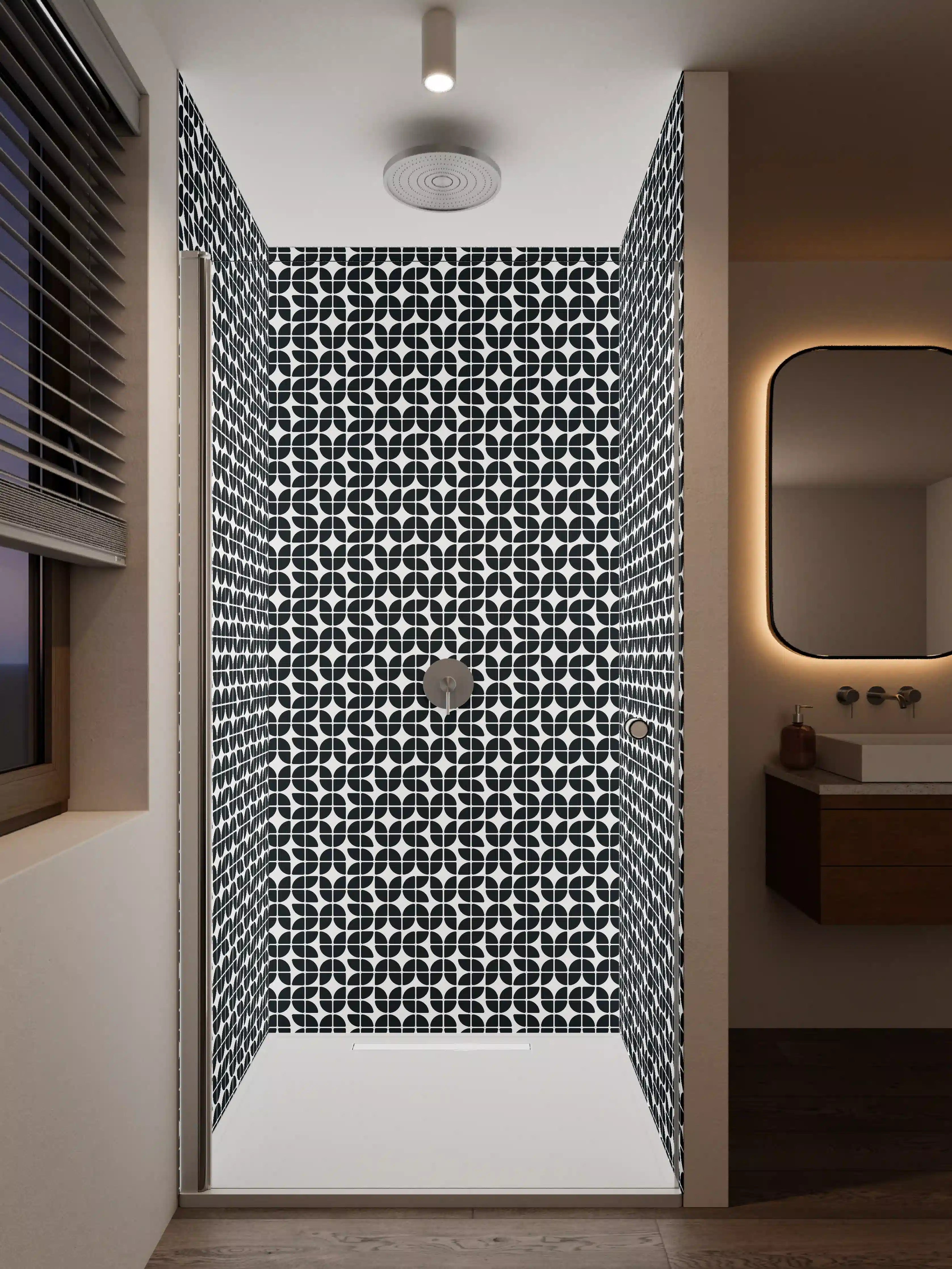 Duschrückwand - Modisches schwarzes und weißes geometrisches Muster