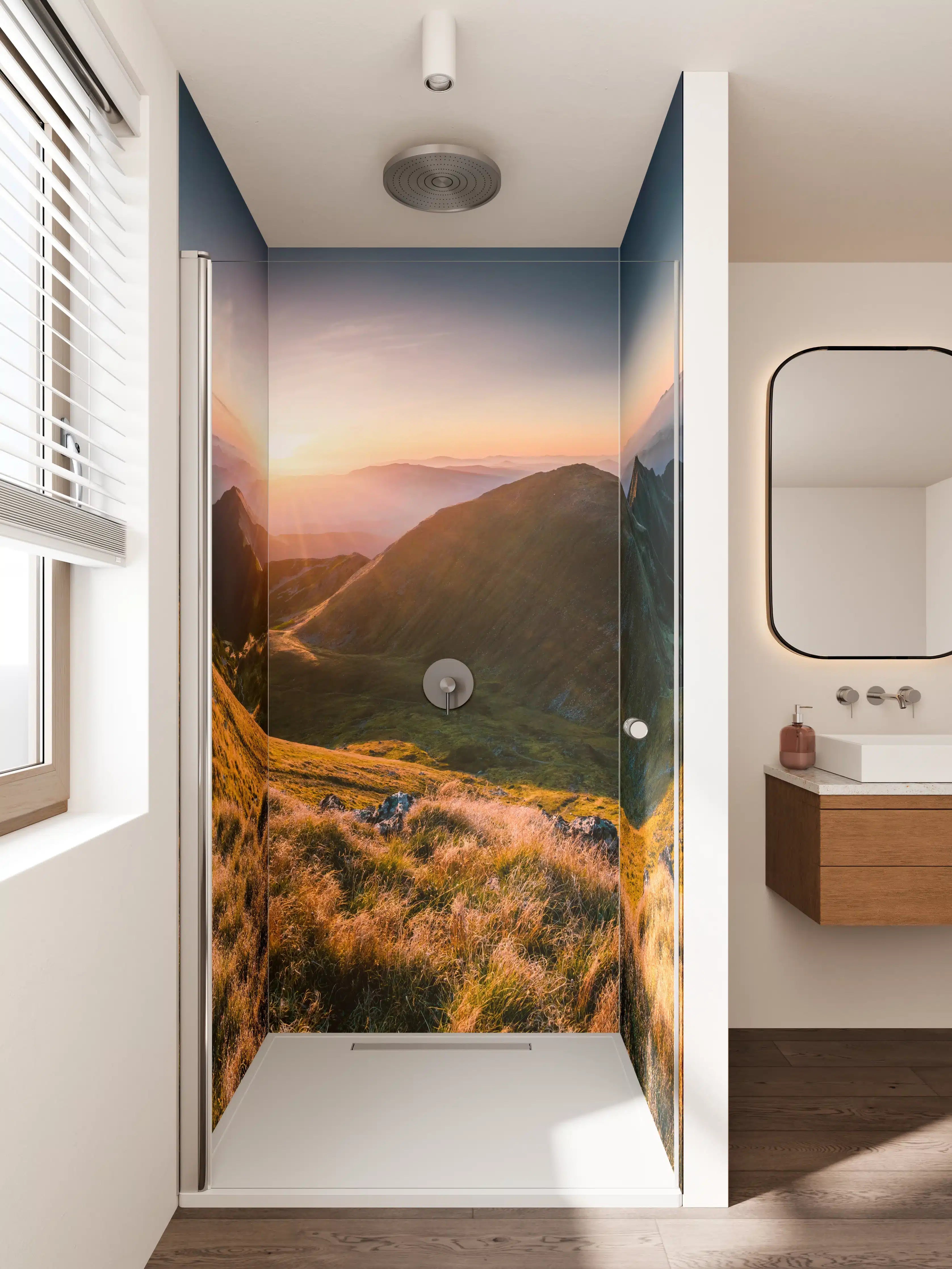 Duschrückwand - Morgengrauen zwischen Wolken