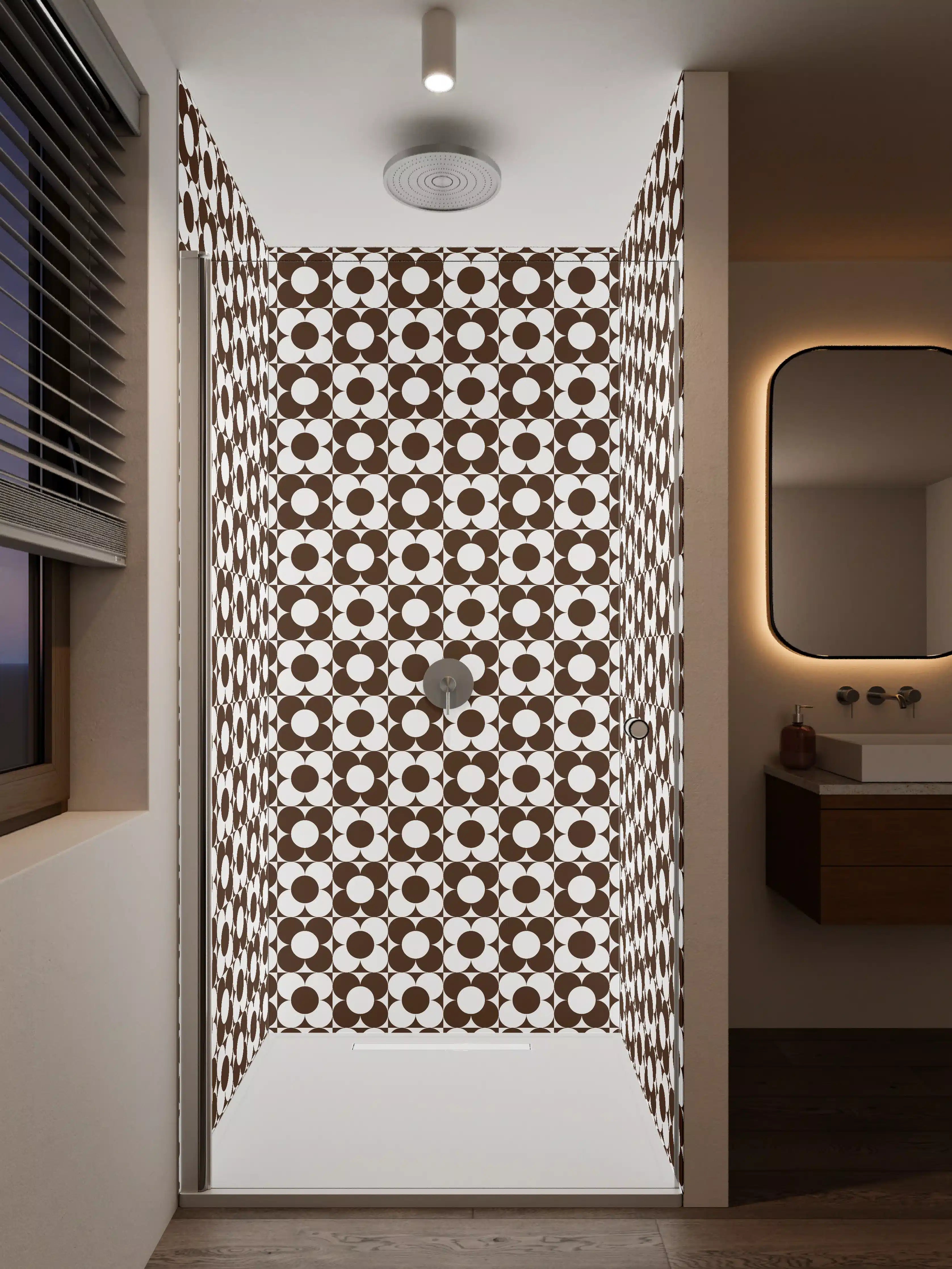 Duschrückwand - Muster-Design in Braun-Weiß