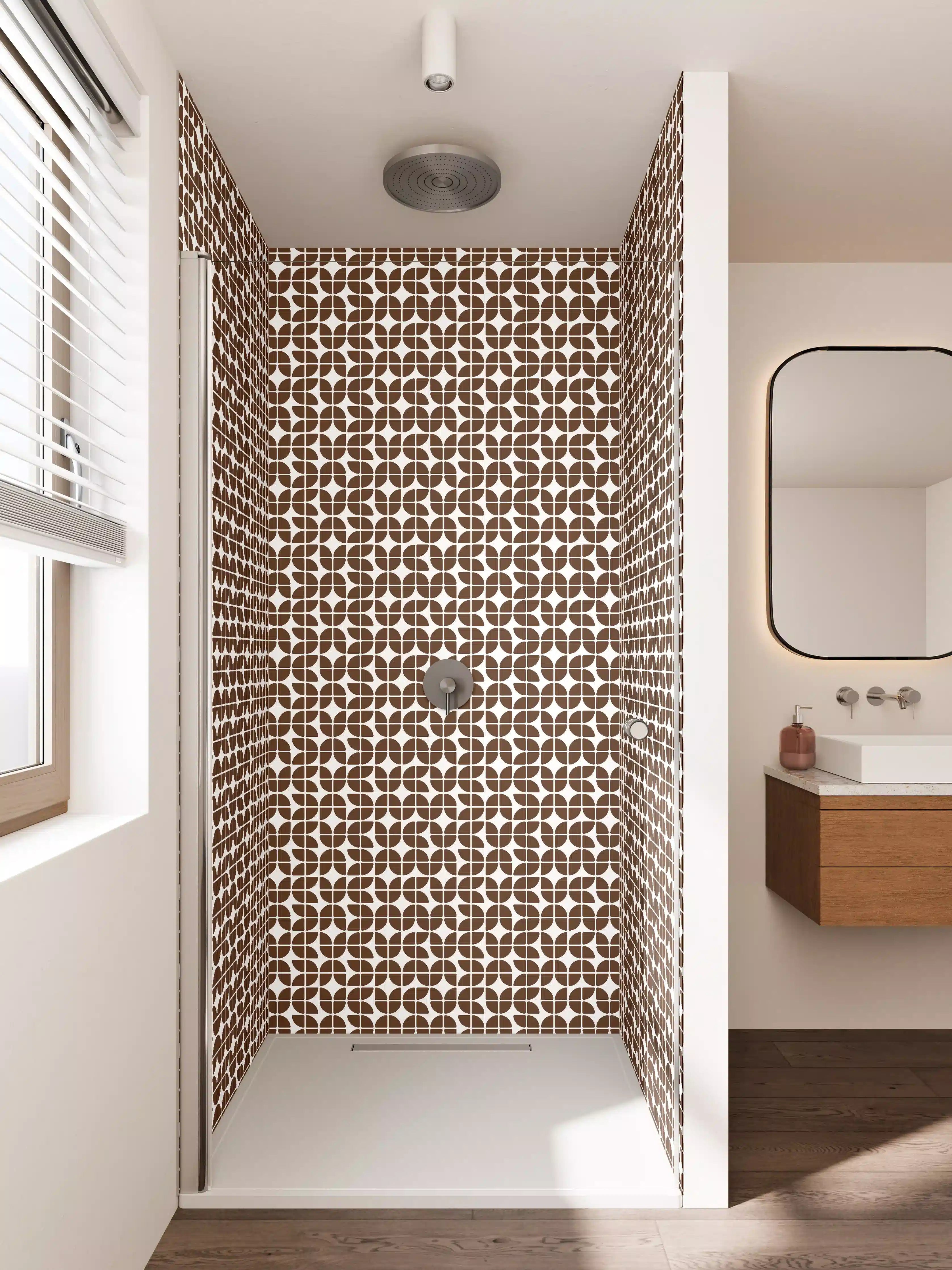 Duschrückwand - Musterdesign in Brauntönen