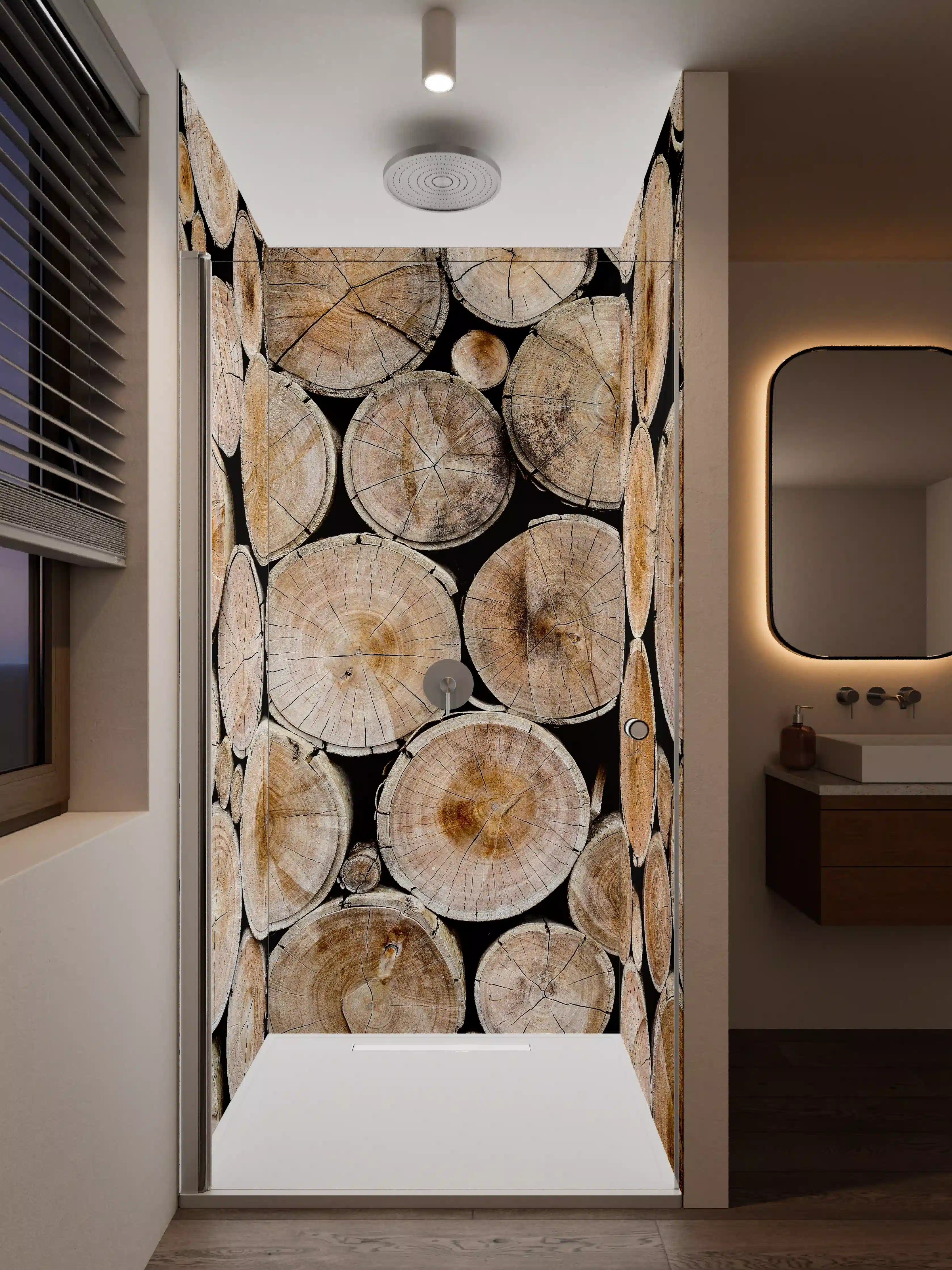 Duschrückwand - Natürliche Holzoptik mit Baumstämmen