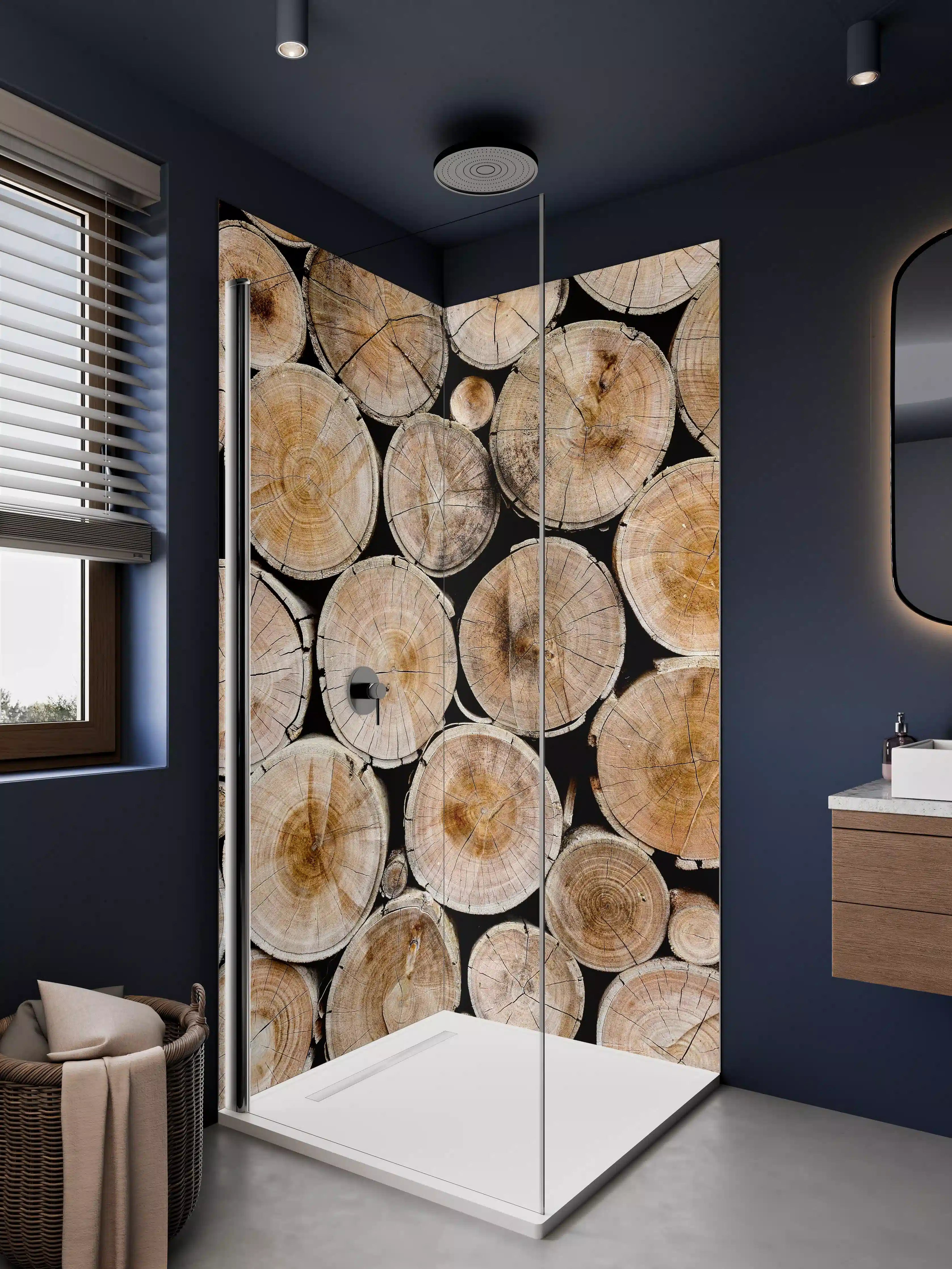 Duschrückwand - Natürliche Holzoptik mit Baumstämmen