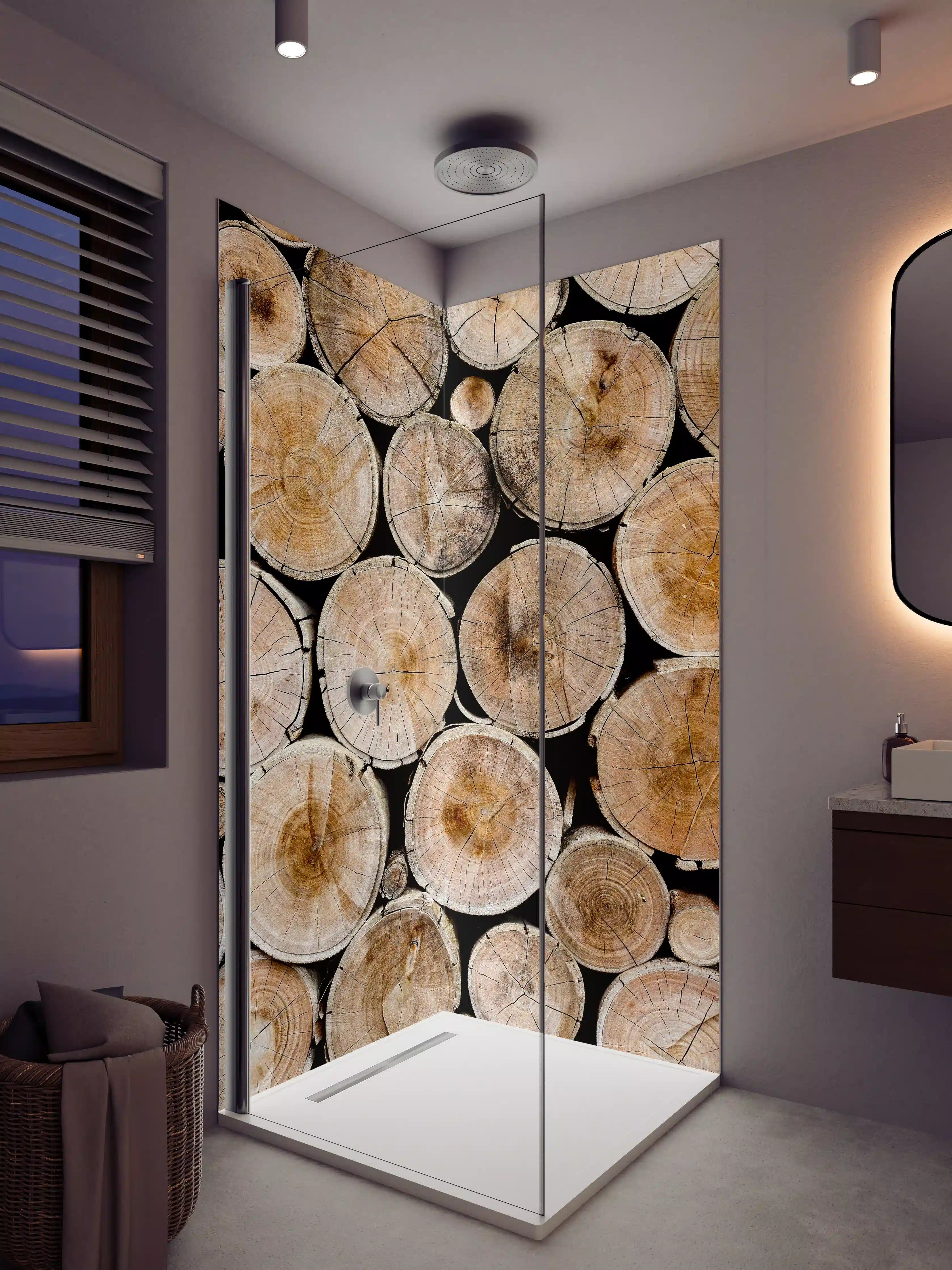 Duschrückwand - Natürliche Holzoptik mit Baumstämmen