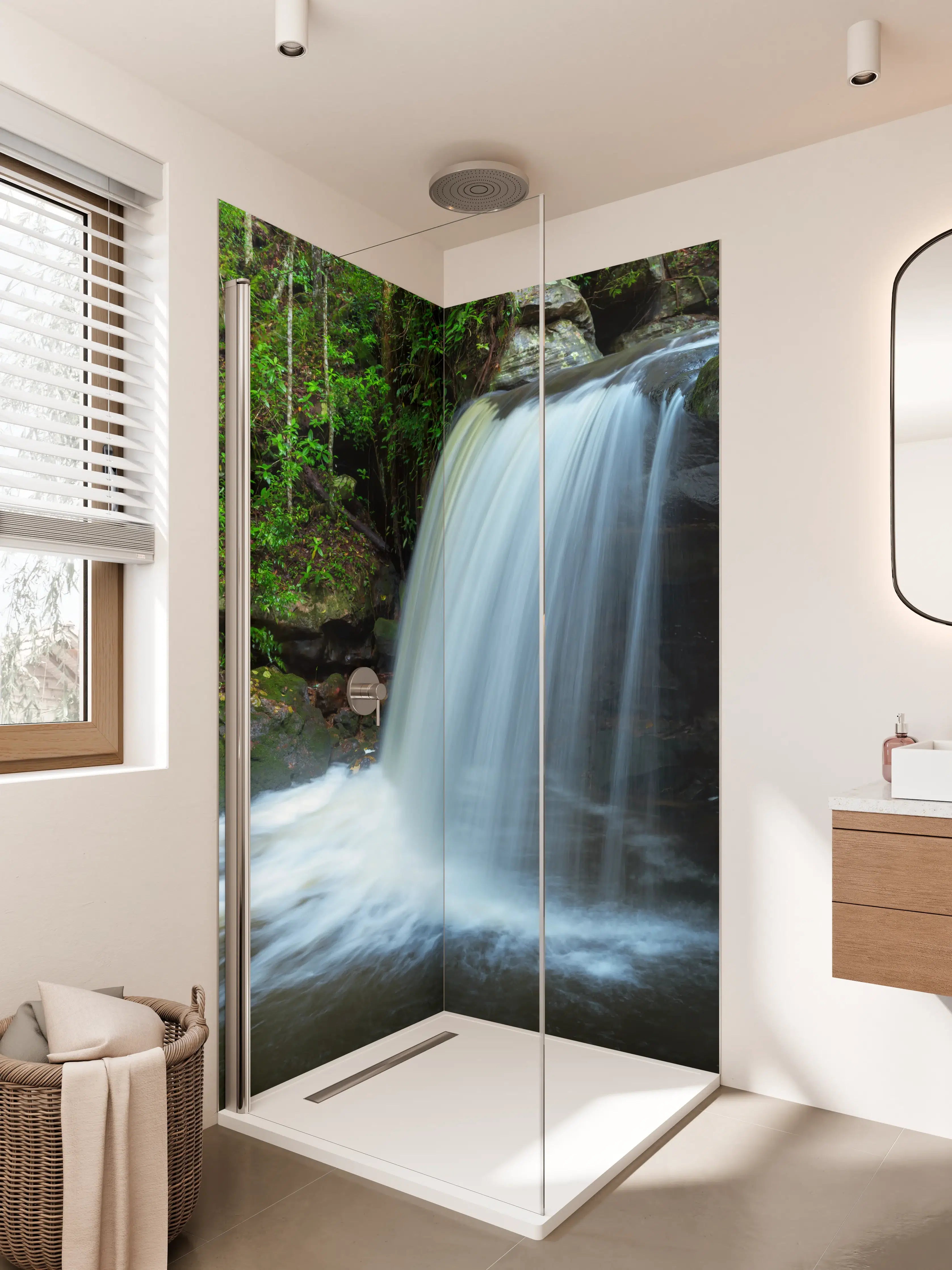 Duschrückwand - Natur Wasserfall im Wald