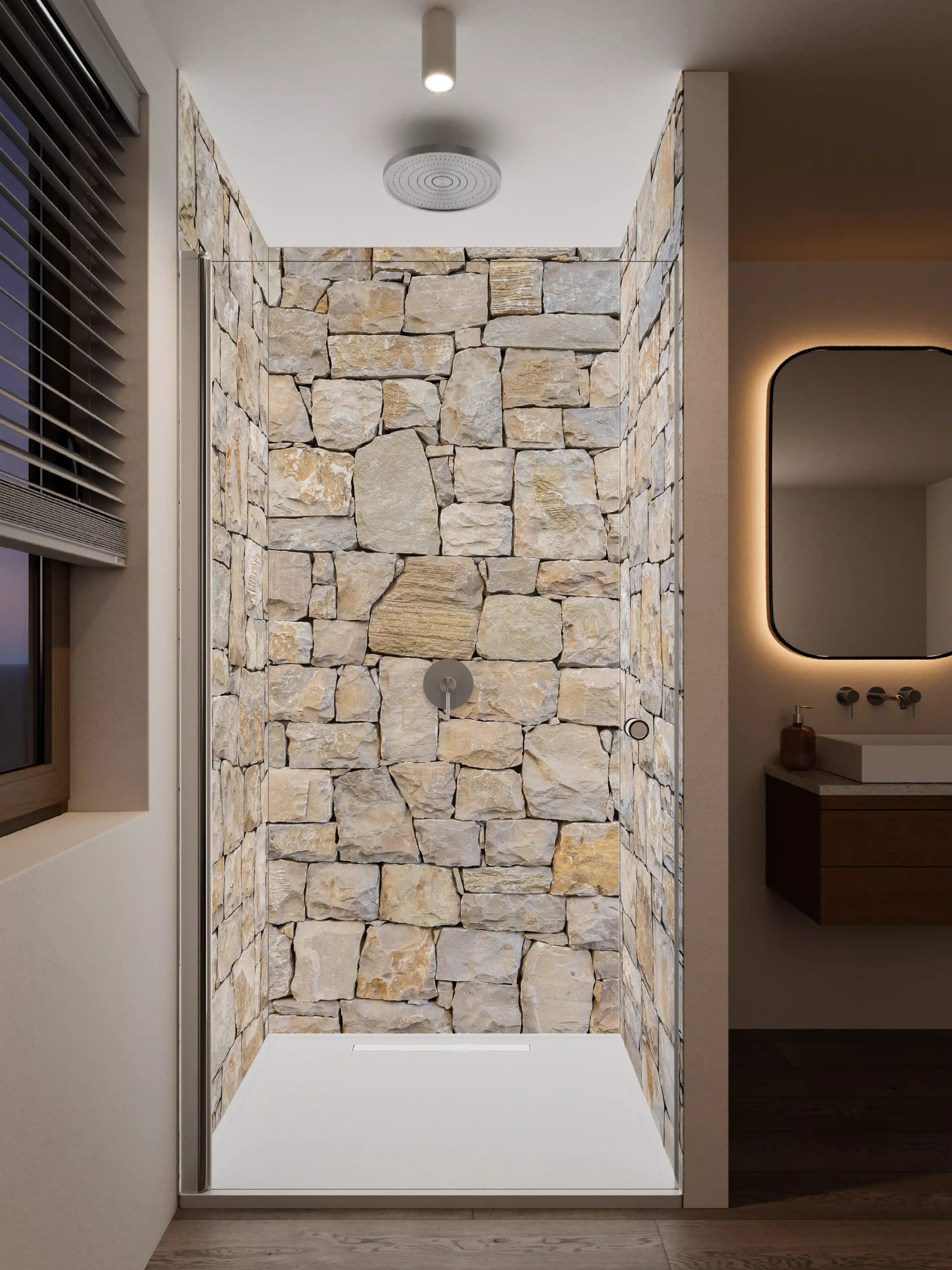 Duschrückwand - Naturstein Wand in Beige Tönen