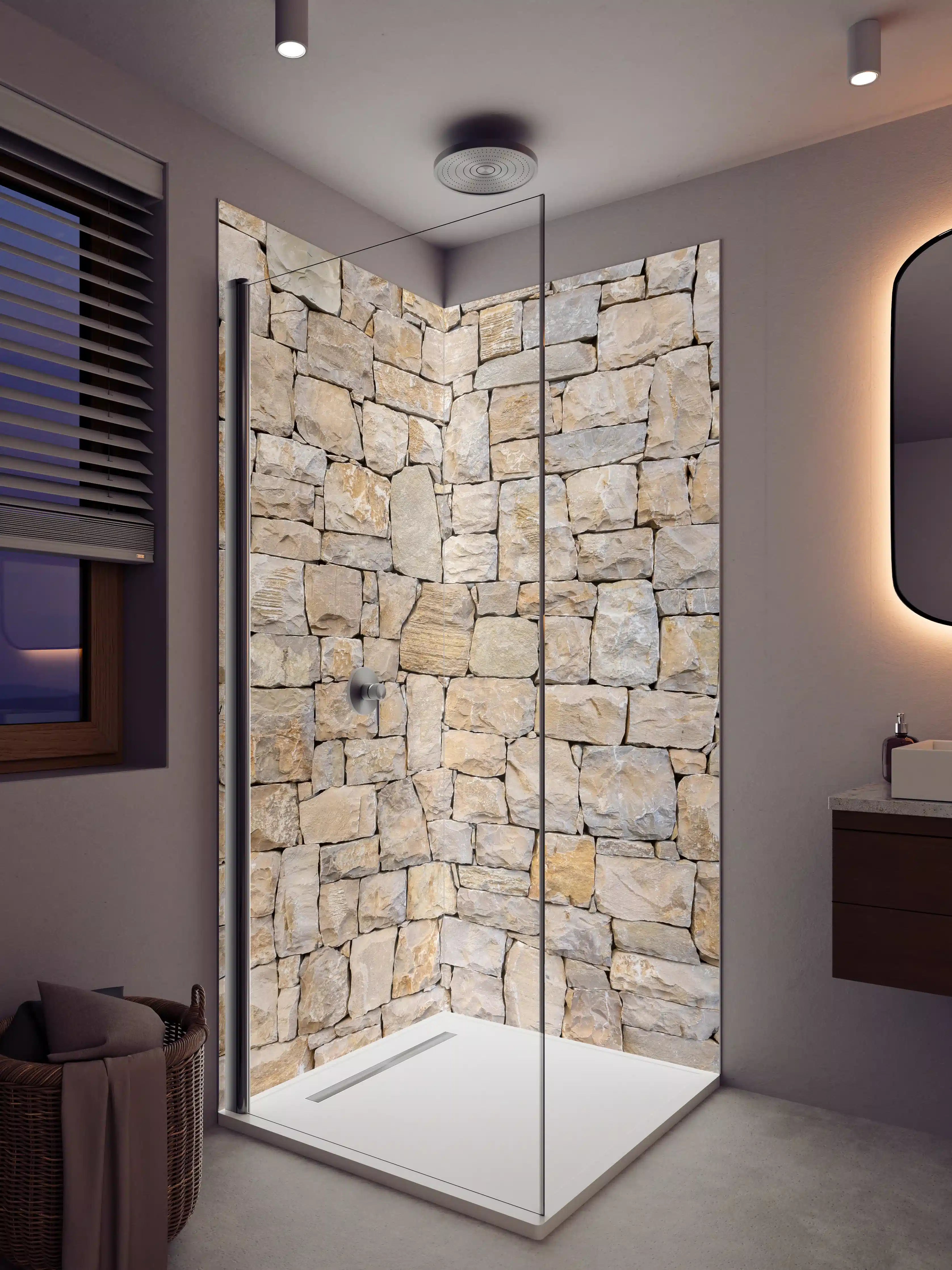 Duschrückwand - Naturstein Wand in Beige Tönen