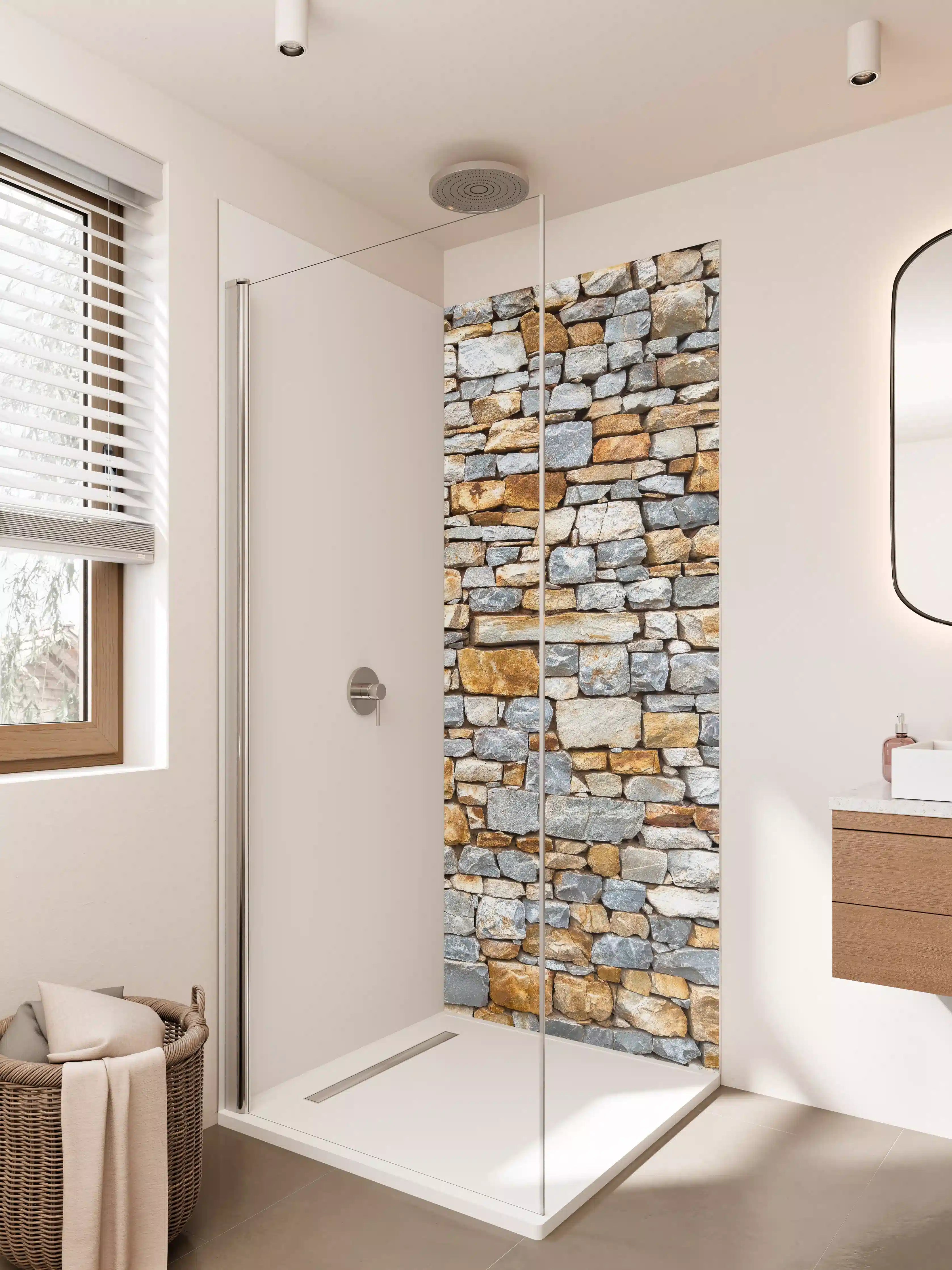 Duschrückwand - Natursteinmauer in Warme Erdtöne
