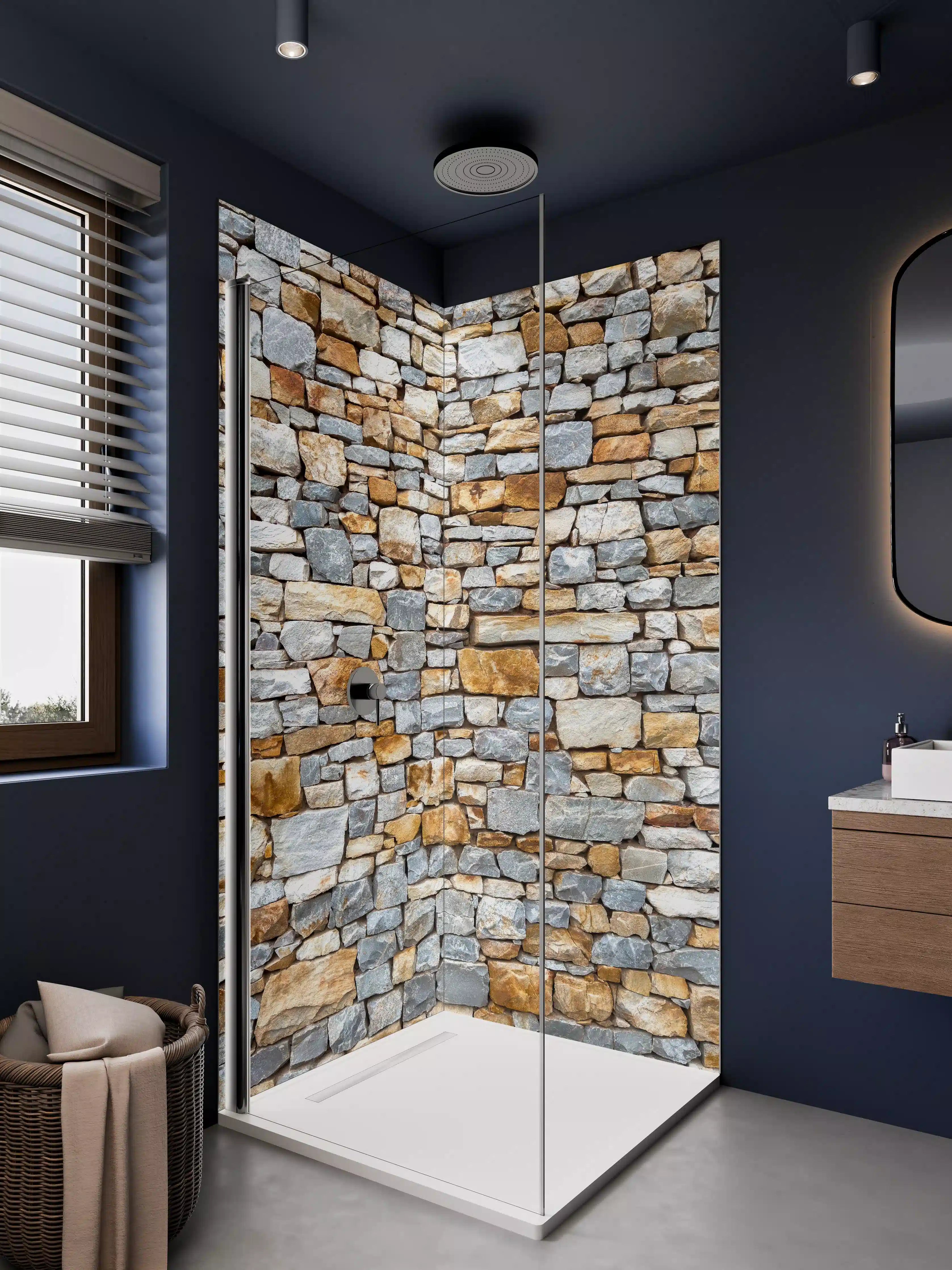 Duschrückwand - Natursteinmauer in Warme Erdtöne