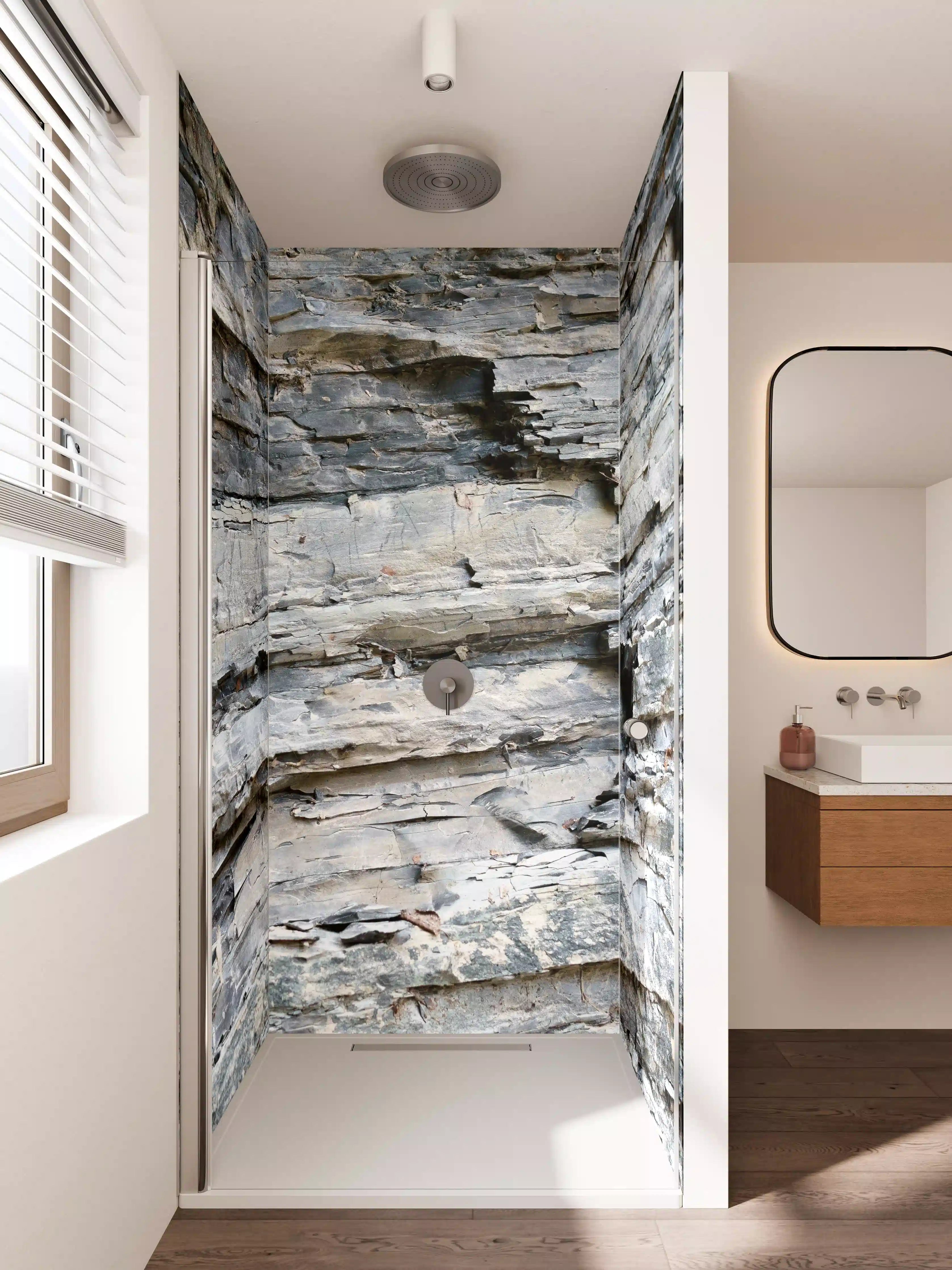 Duschrückwand - Natursteinstruktur in Grau-Tönen