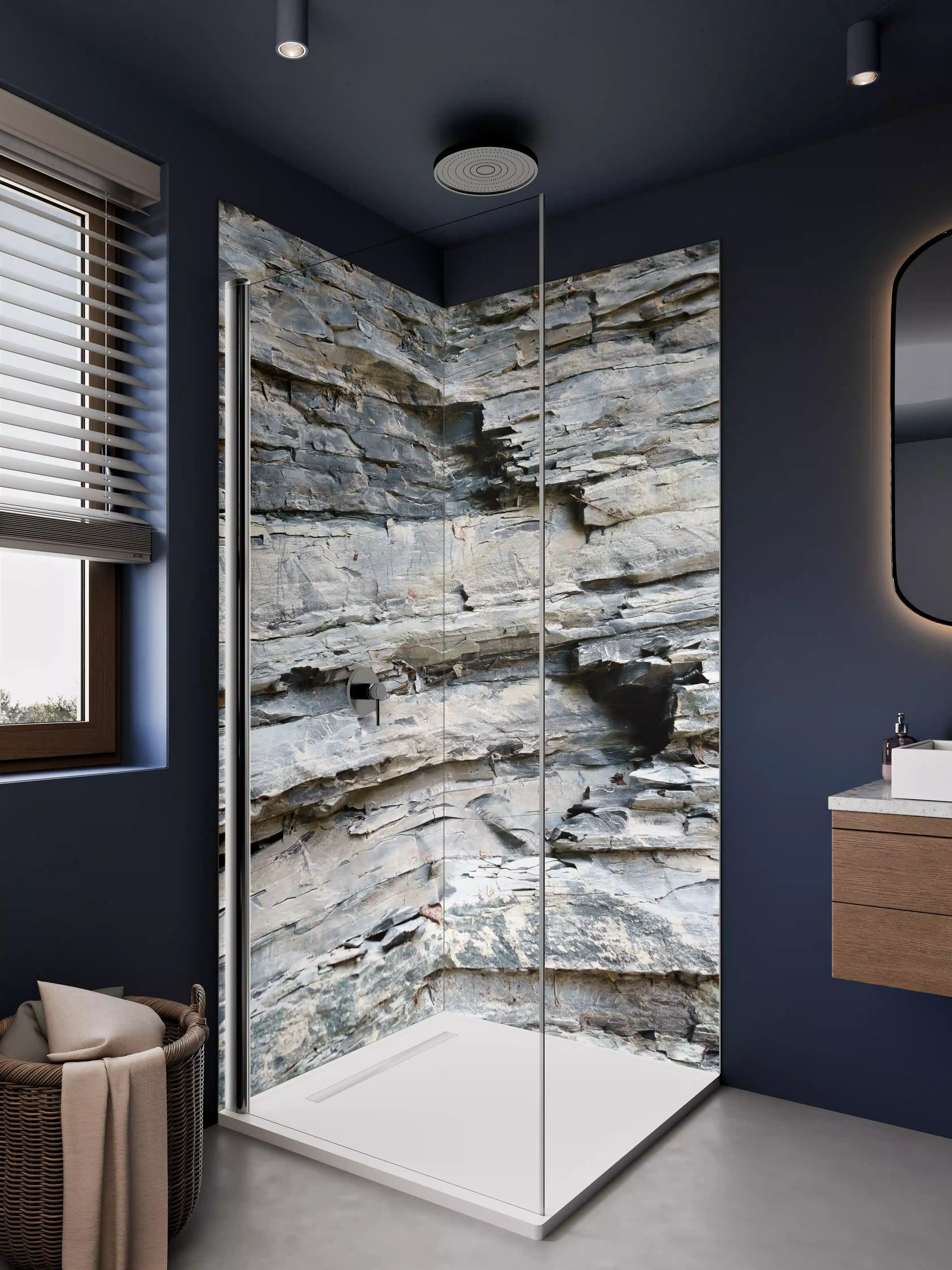 Duschrückwand - Natursteinstruktur in Grau-Tönen