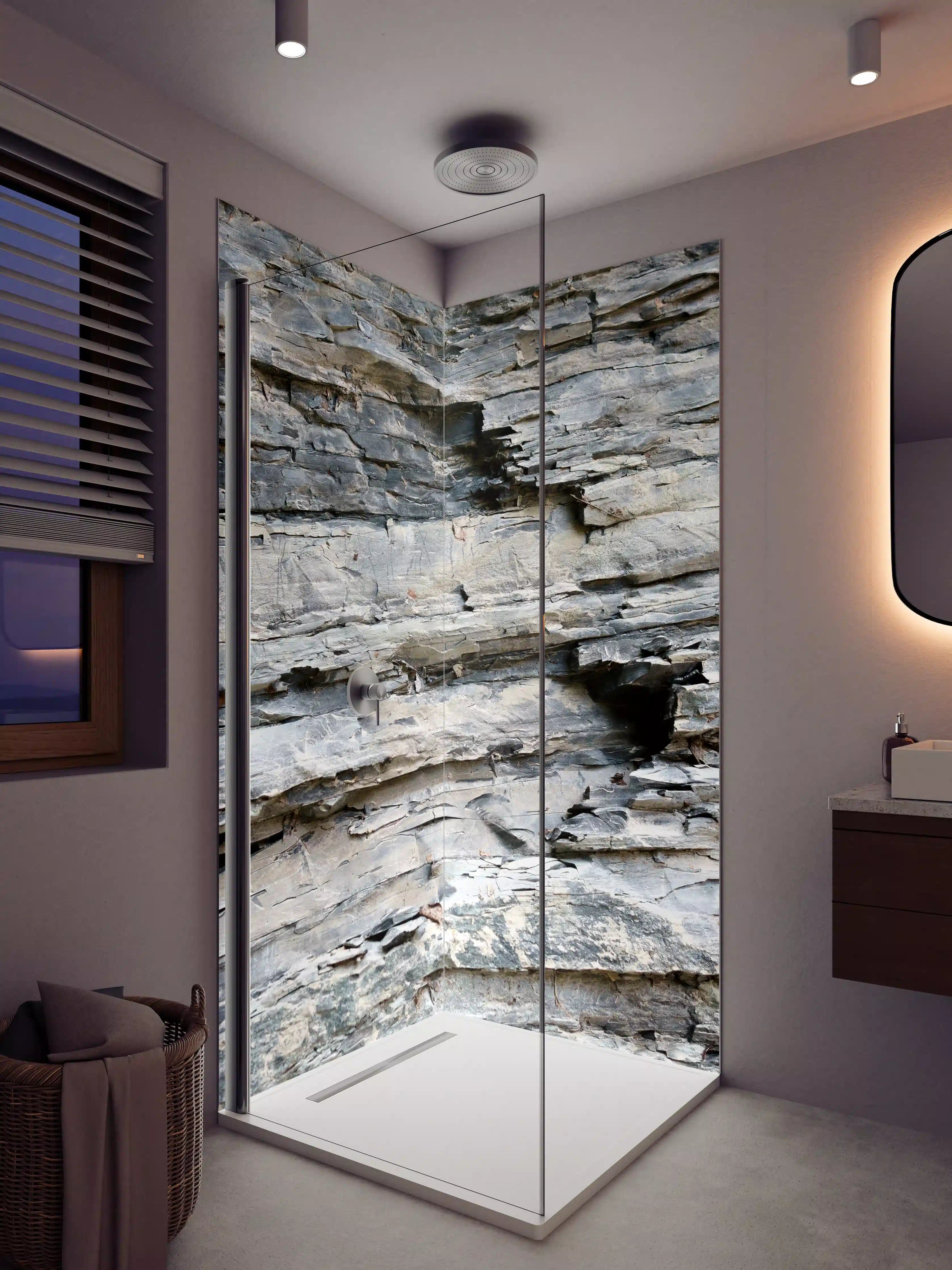 Duschrückwand - Natursteinstruktur in Grau-Tönen