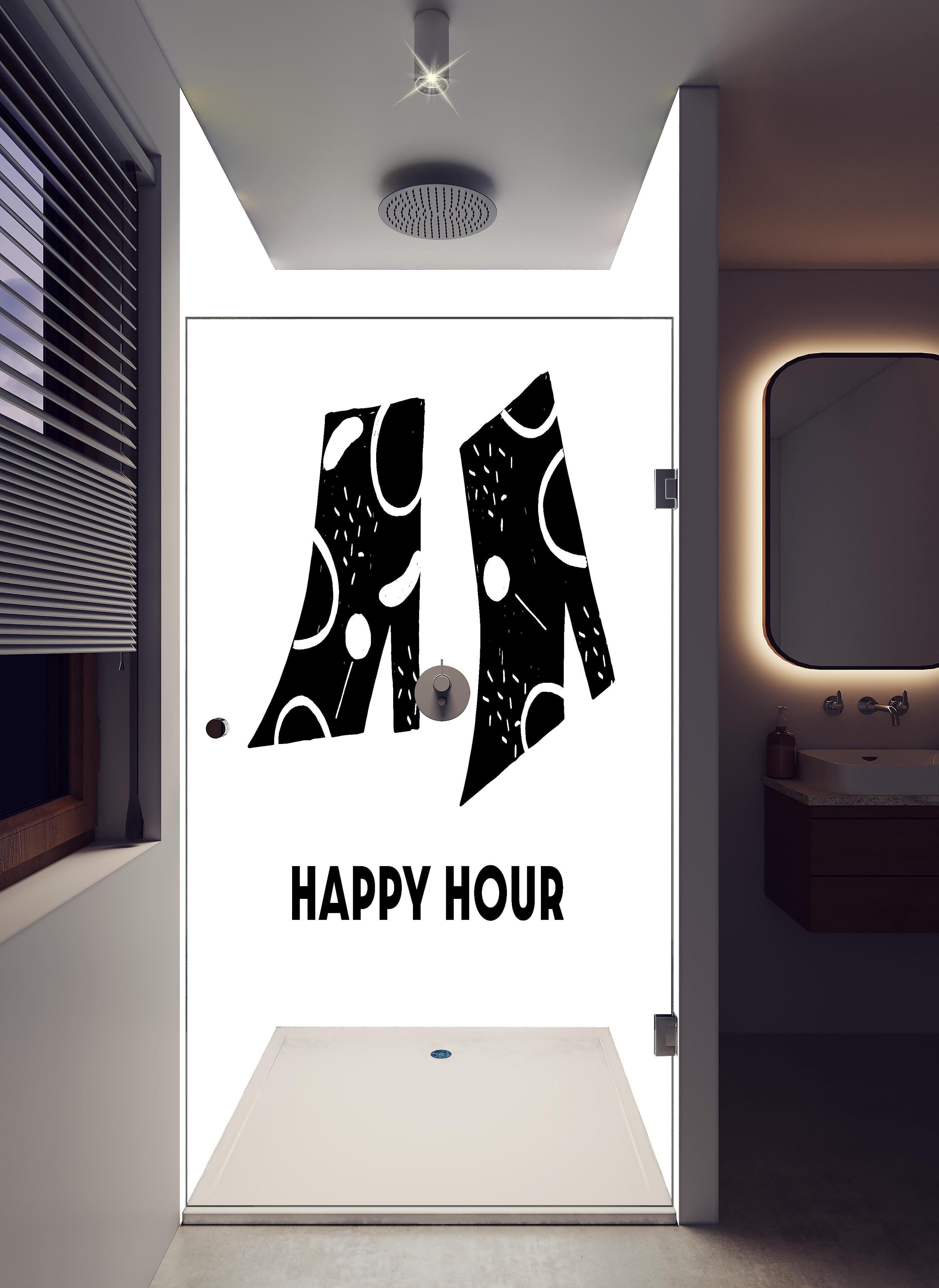 Duschrückwand - Pastell-Picknick-Zeichnung auf Weiß in hellem Badezimmer mit Regenduschkopf - zweiteilige Eck-Duschrückwand