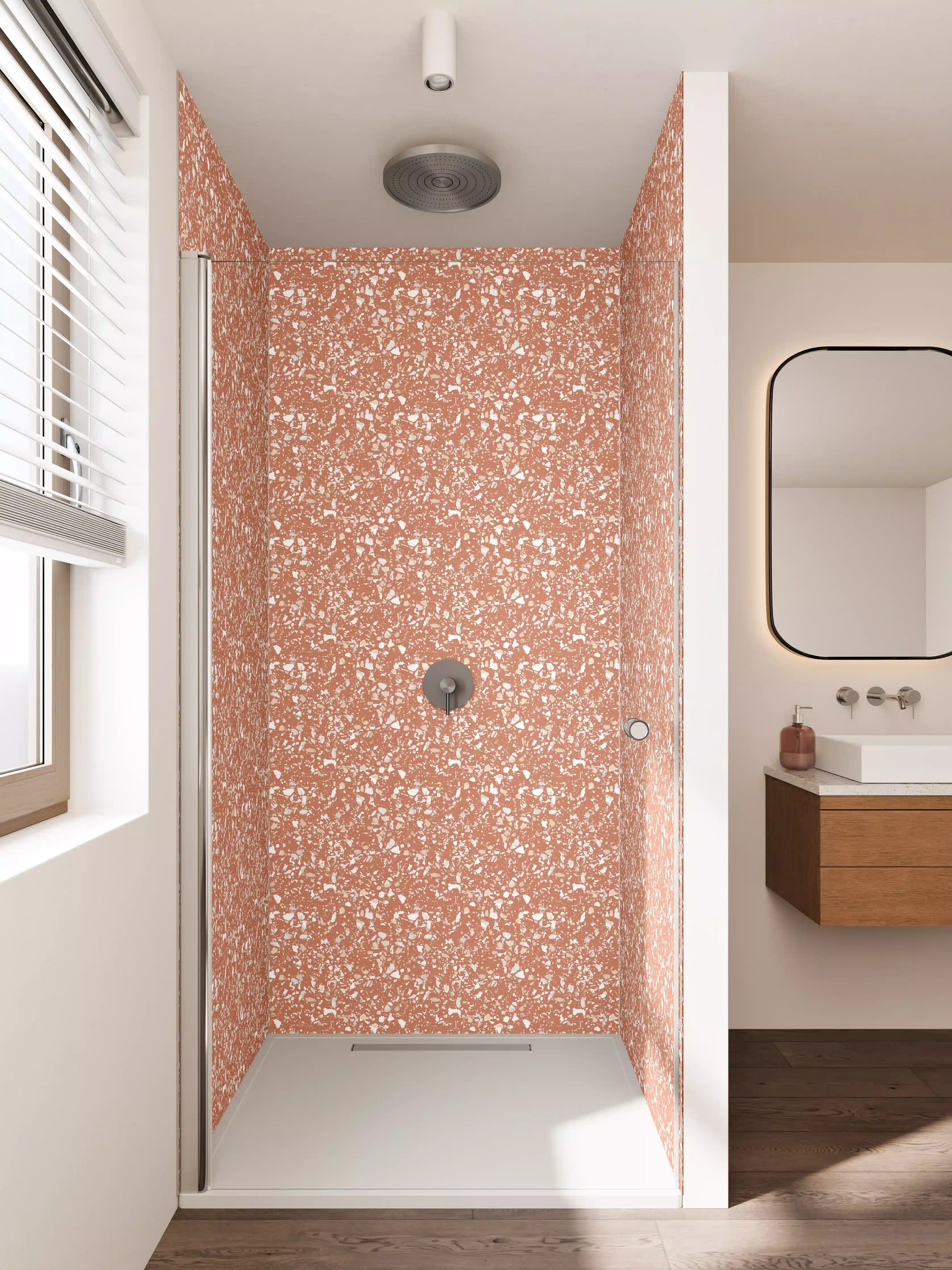 Duschrückwand - Peach Gold Glitzer Wandgestaltung