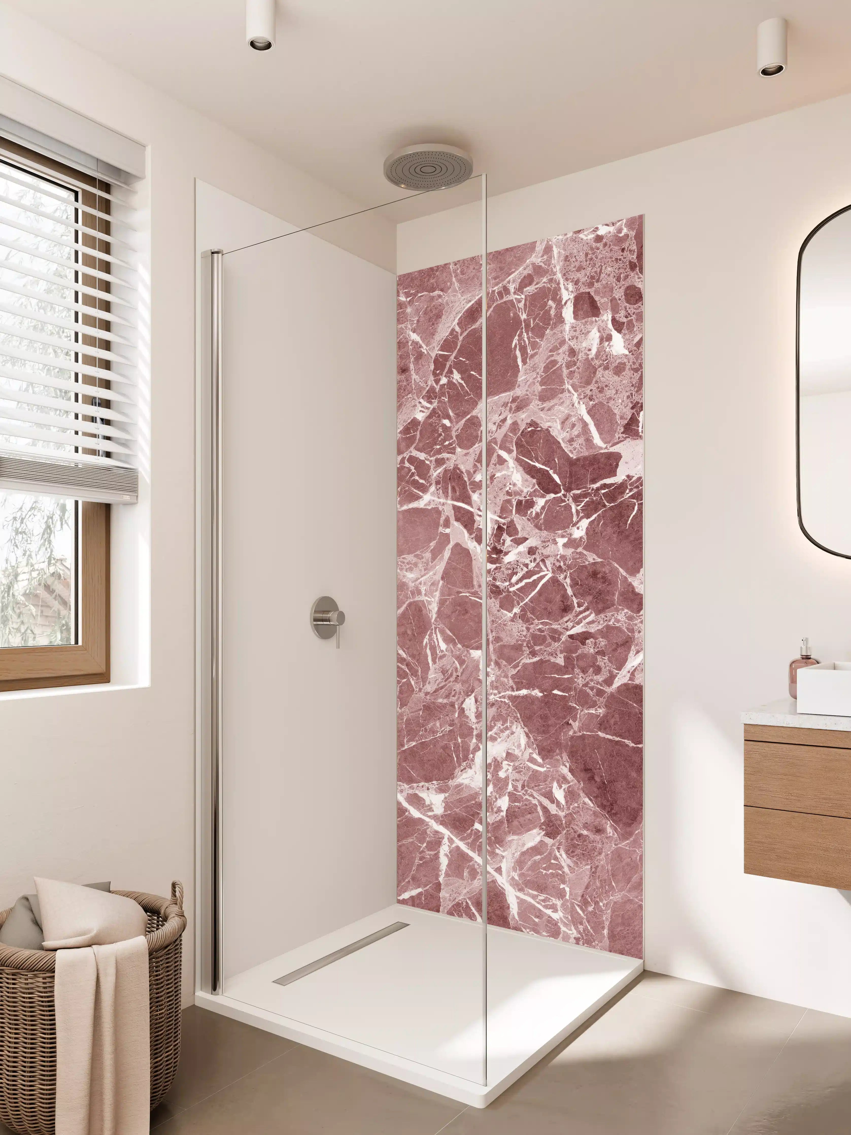 Duschrückwand - Rosa Marmor mit weißen Adern