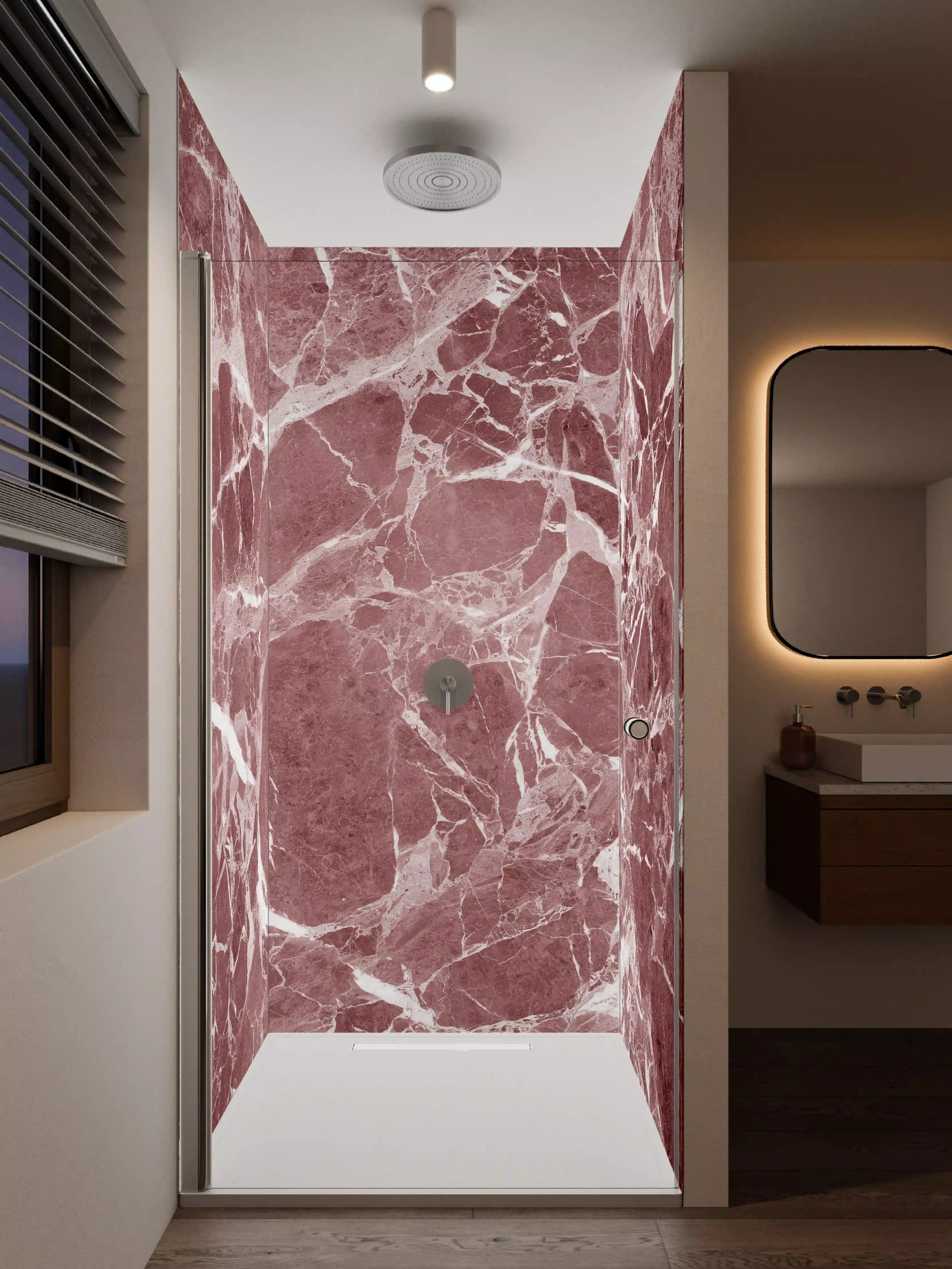 Duschrückwand - Rosa Marmor mit weißen Adern