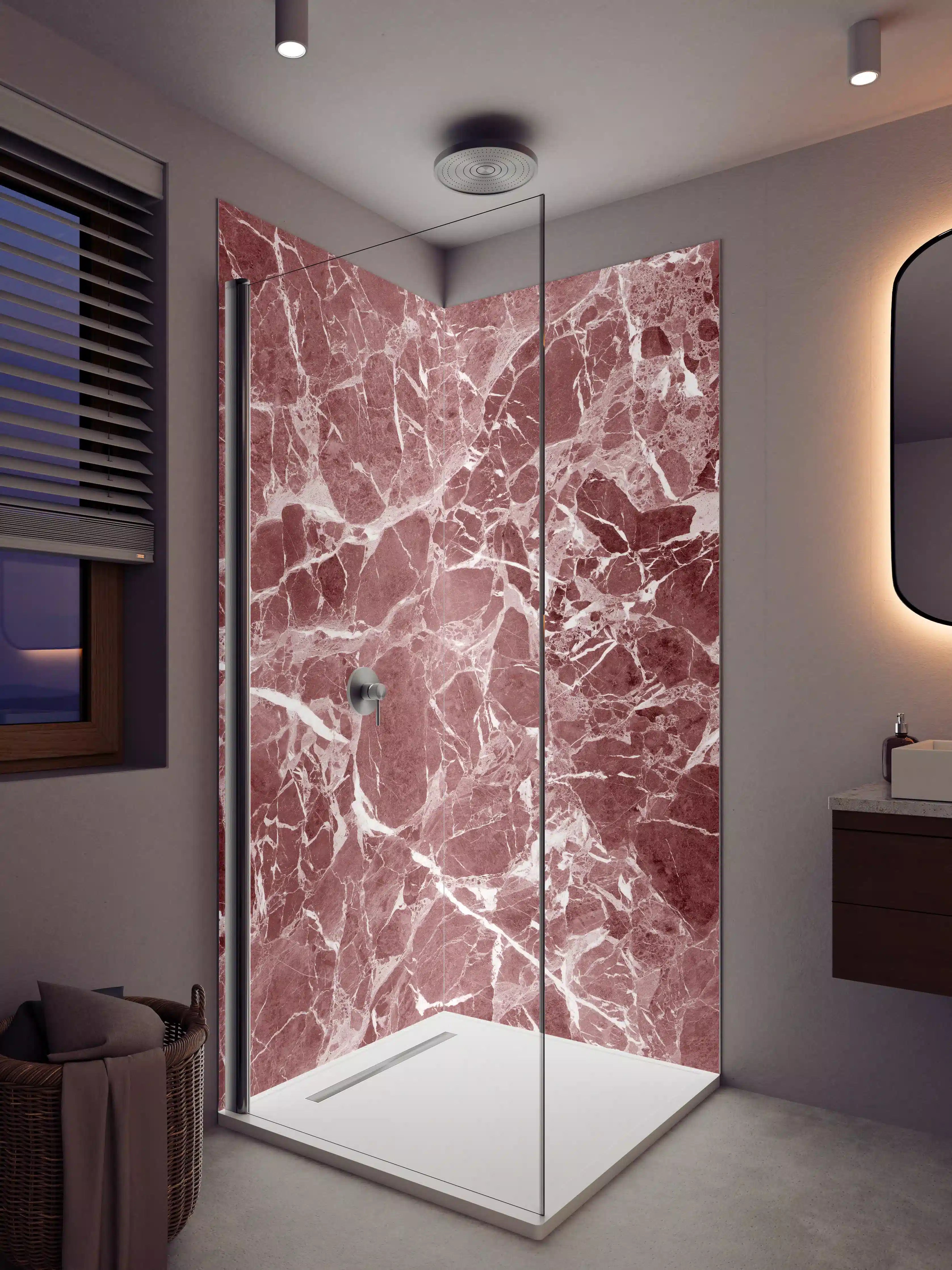 Duschrückwand - Rosa Marmor mit weißen Adern